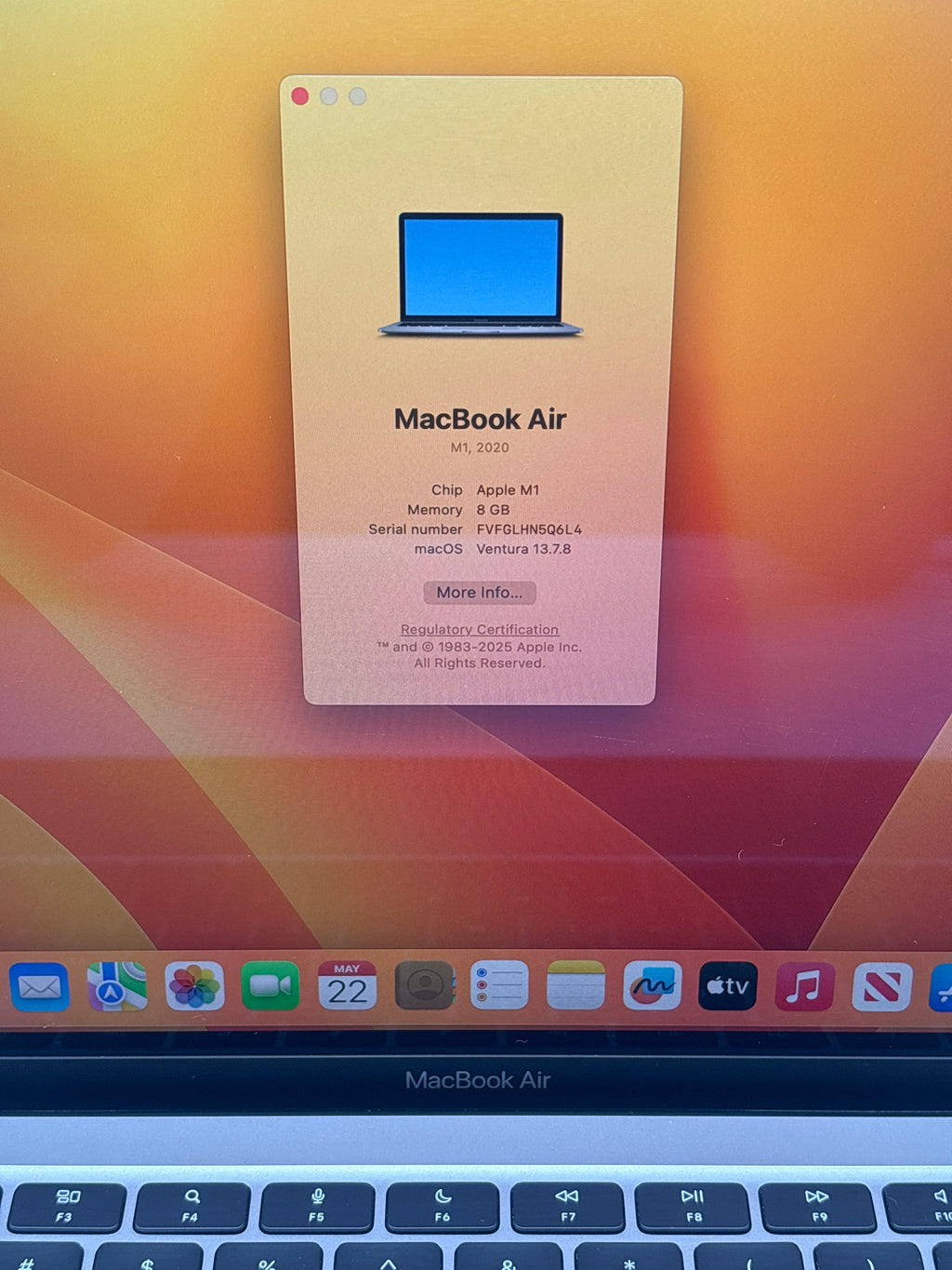 Apple MacBook Air 13" A2337 M1 8GB RAM 256GB SSD