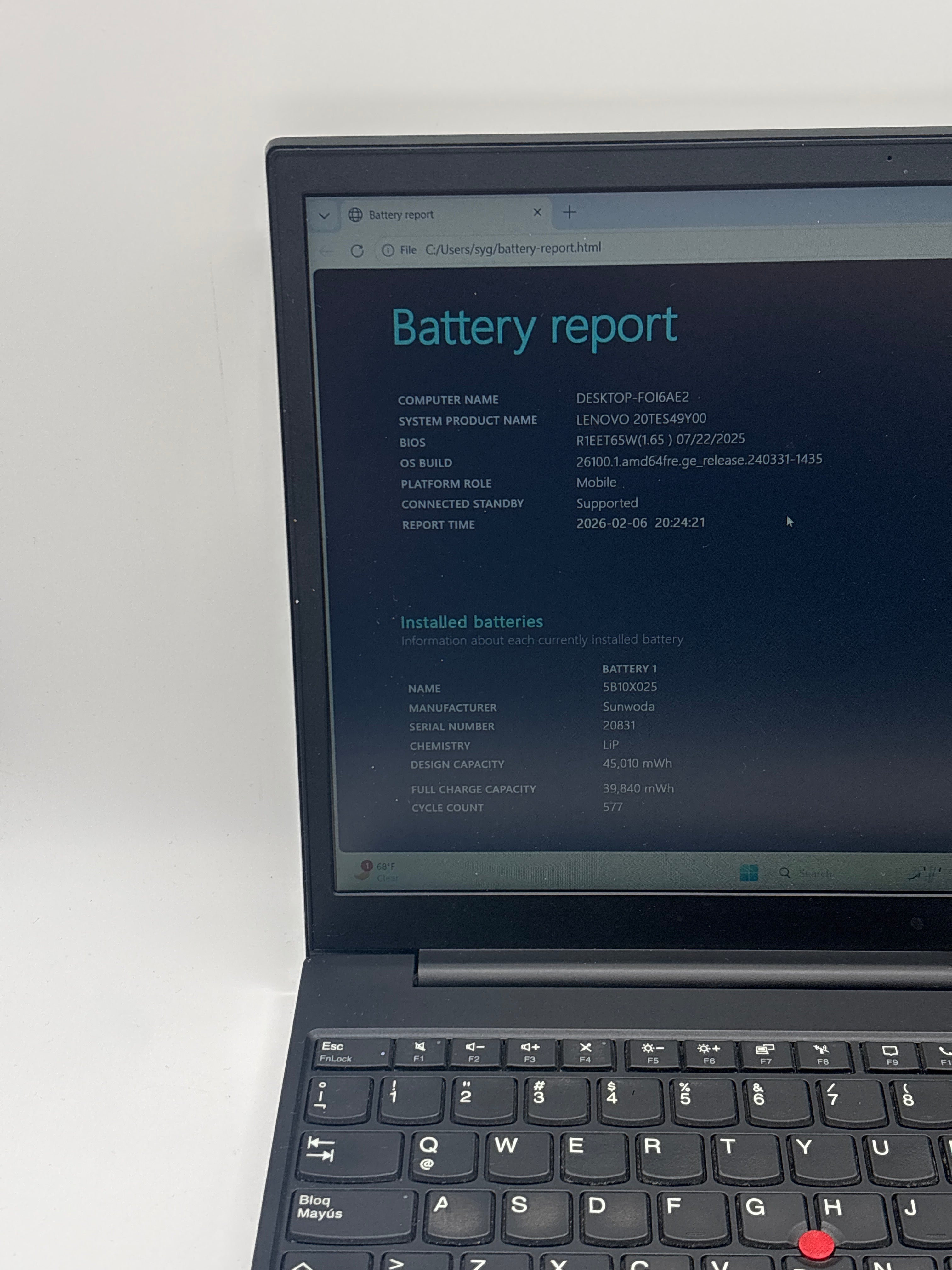 Lenovo Thinkpad E15 Gen 2 i7-1165G7 16GB RAM 512GB SSD - Spanish Layout