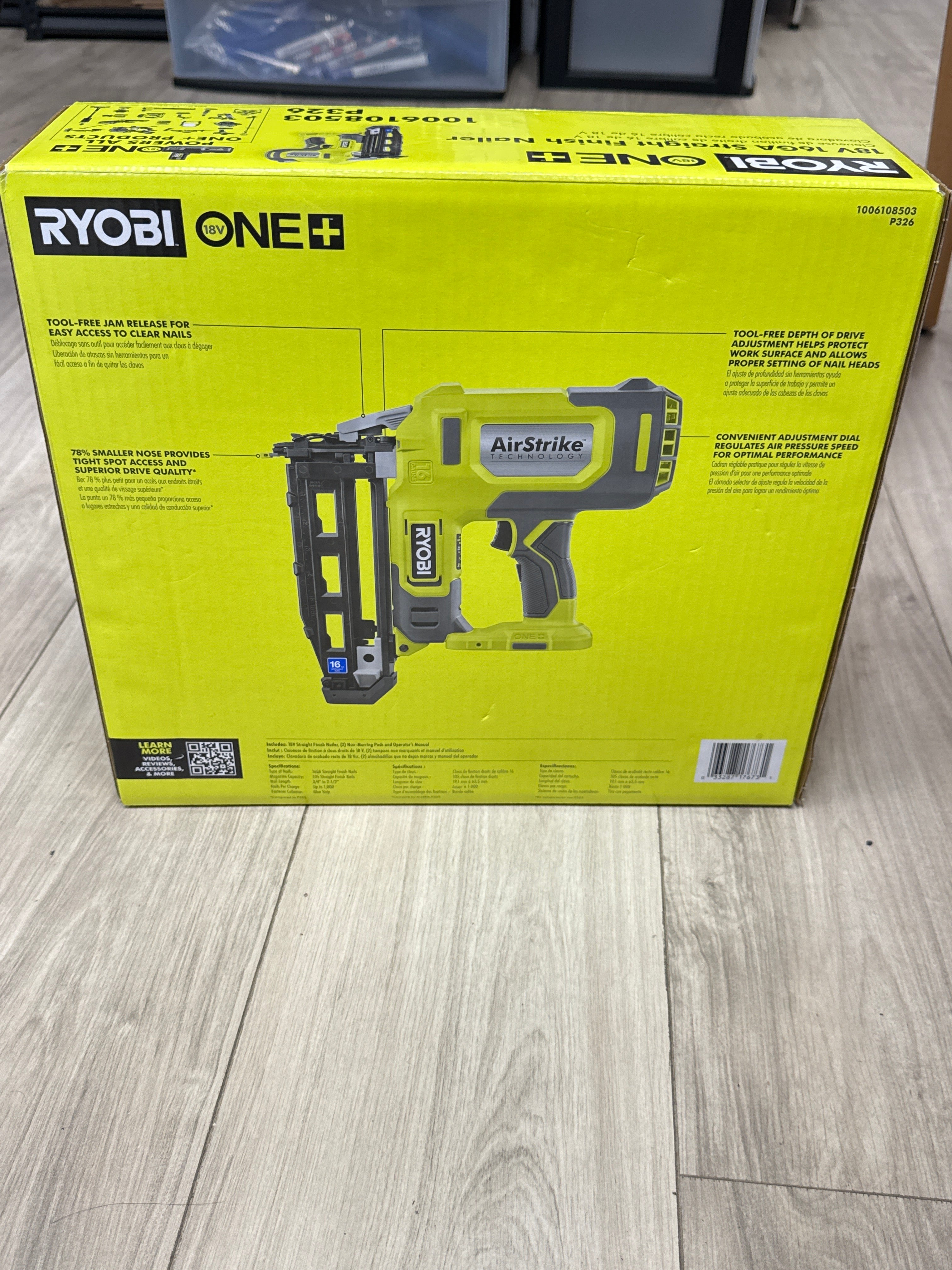Ryobi P326 ONE+ 18V 18-Gauge Cordless Brad Nailer - New