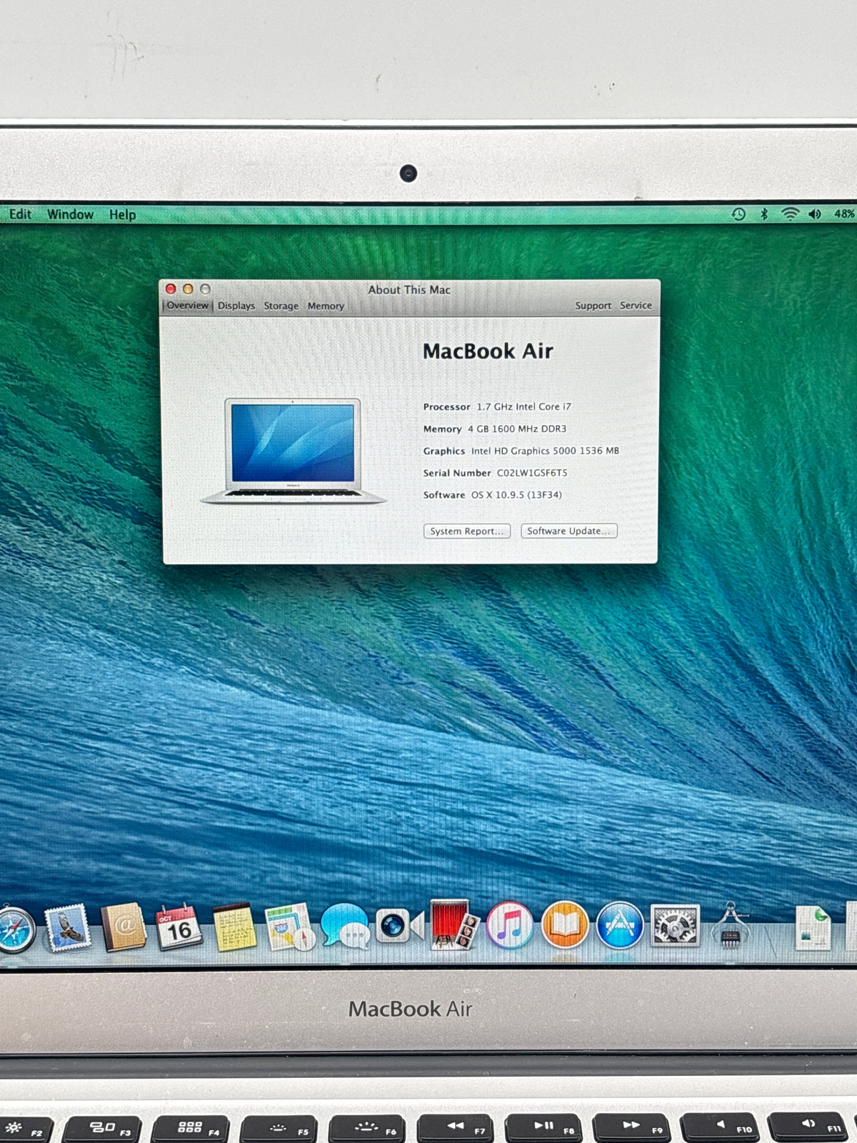 Apple MacBook Air 13in Mid 2013 A1466 Core i7 4GB RAM 121GB Flash Silver - Used