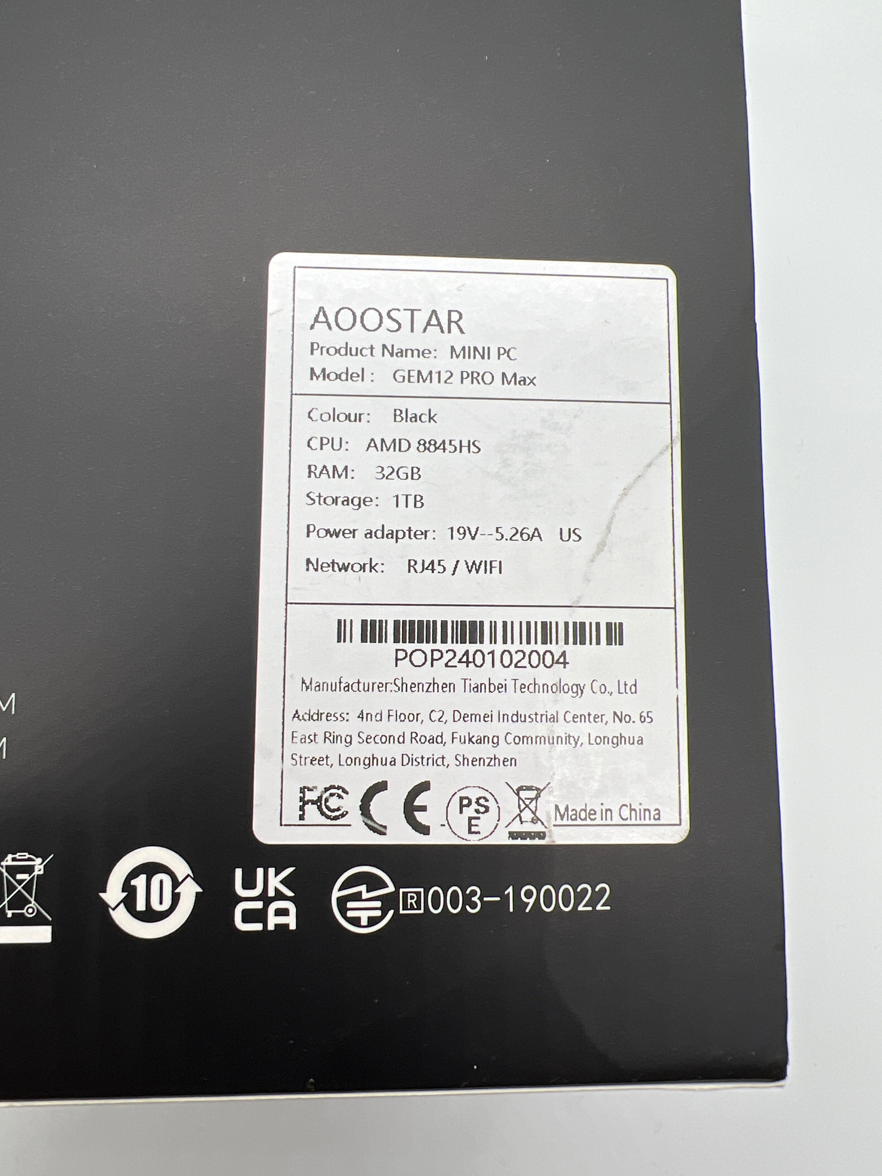AOOSTAR GEM12 Pro Max Ryzen 7 8845HS 32GB RAM 1TB SSD Radeon 780M GPU