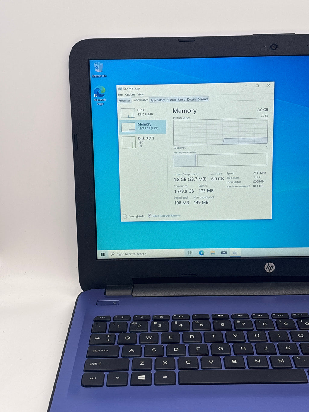 HP 15t-ay100 15.6" Core i3-7100U 8GB RAM 128GB SSD Blue - Used