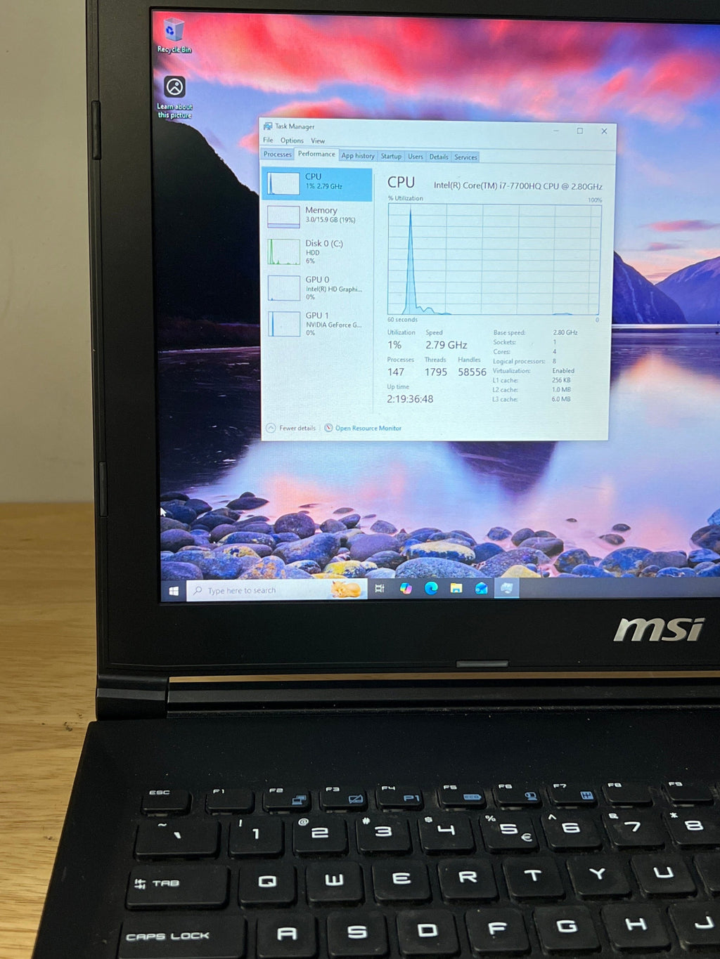 MSI GL62M 7RD i7-7700HQ 16GB RAM 1TB HDD GTX 1050 - Used with Box