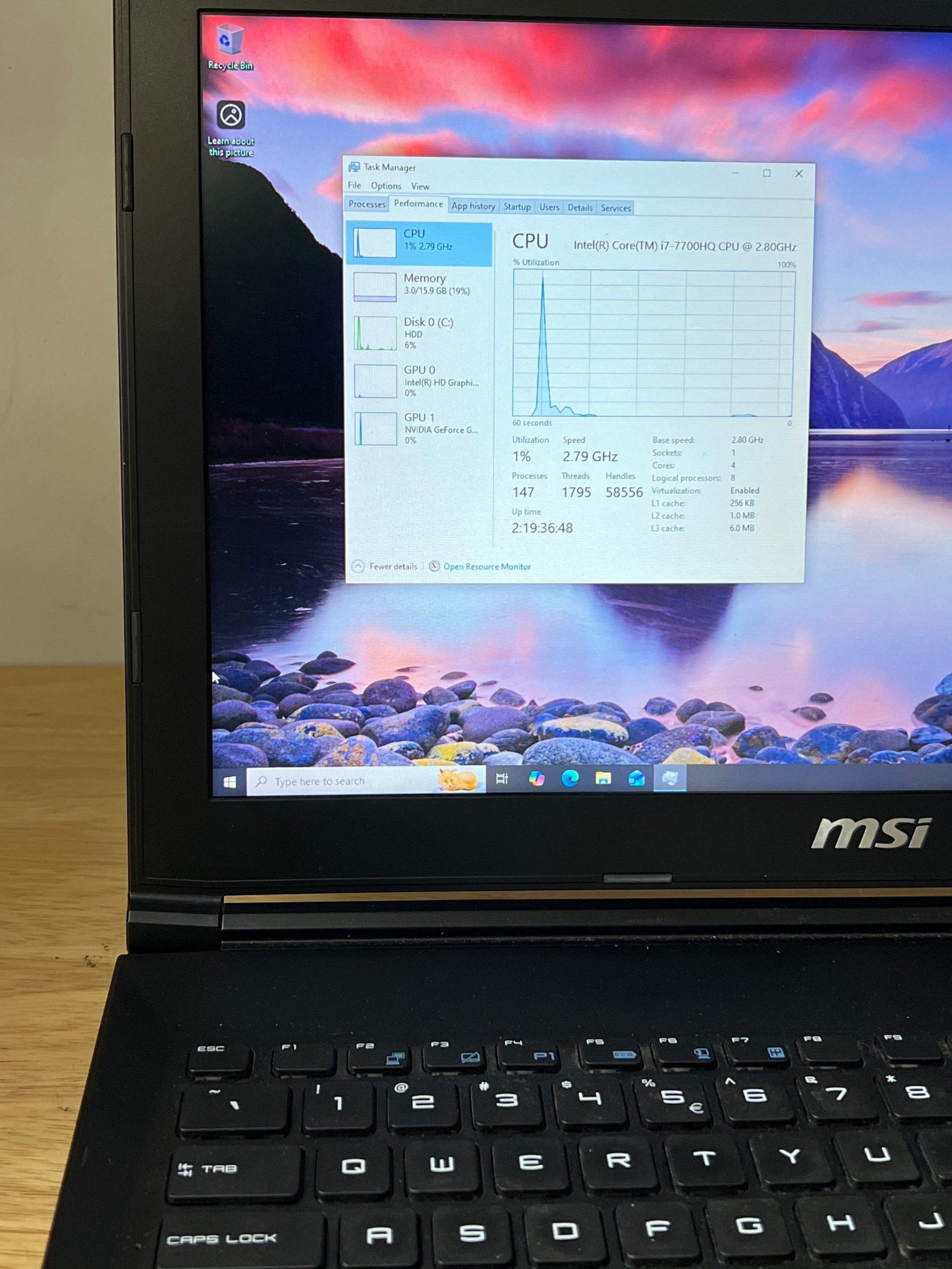 MSI GL62M 7RD i7-7700HQ 16GB RAM 1TB HDD GTX 1050 - Used with Box