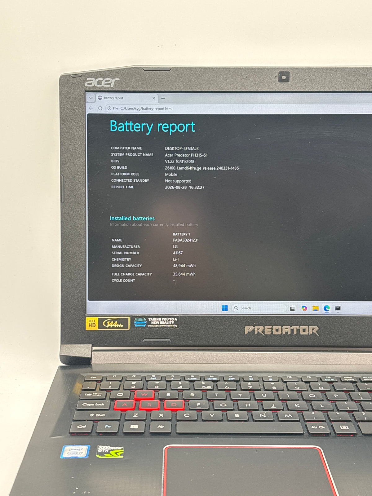Acer Predator Helios 300 15.6" Core i7-8750H 16GB RAM 256GB SSD GTX 1060 Black - Used