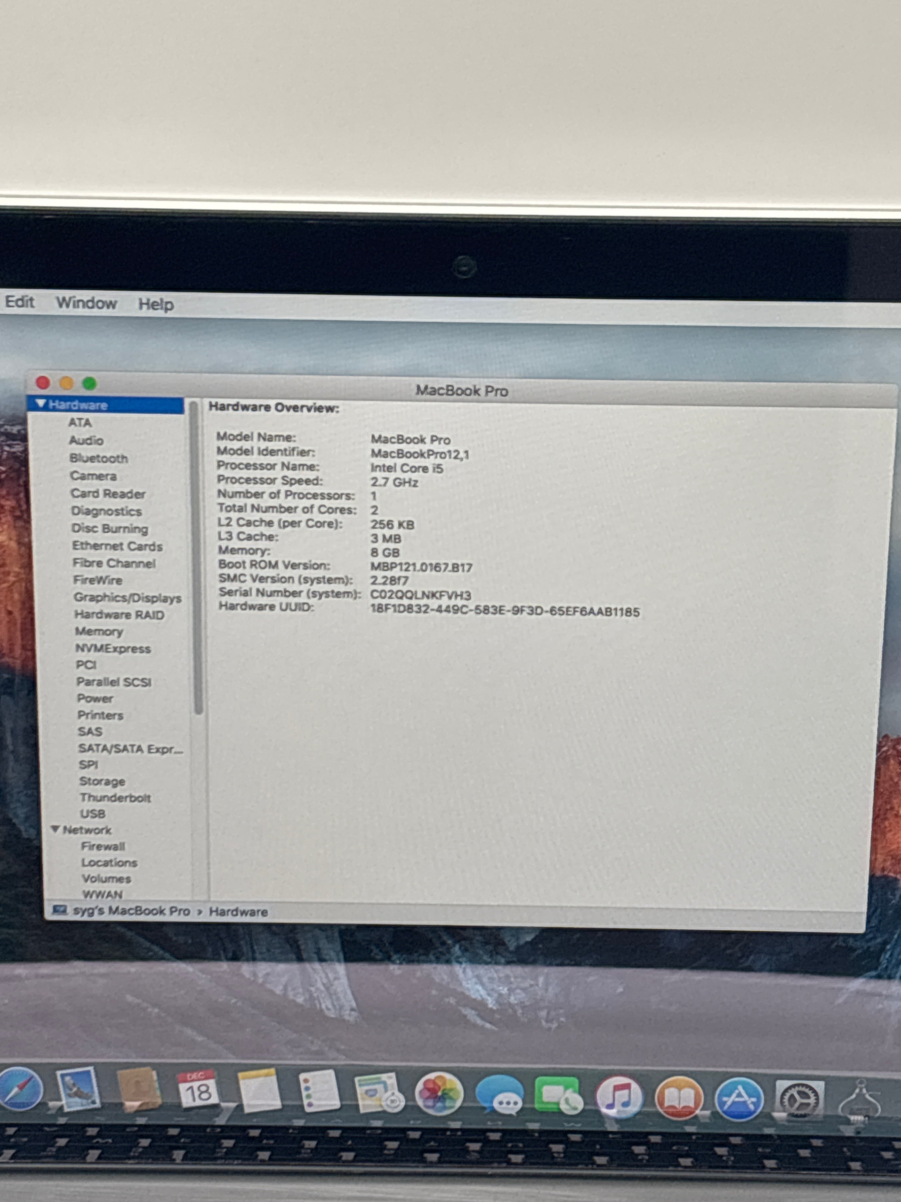 Apple MacBook Pro 13 Inch A1502 2015 i5 8GB RAM 128GB SSD (Cycle Count 60)