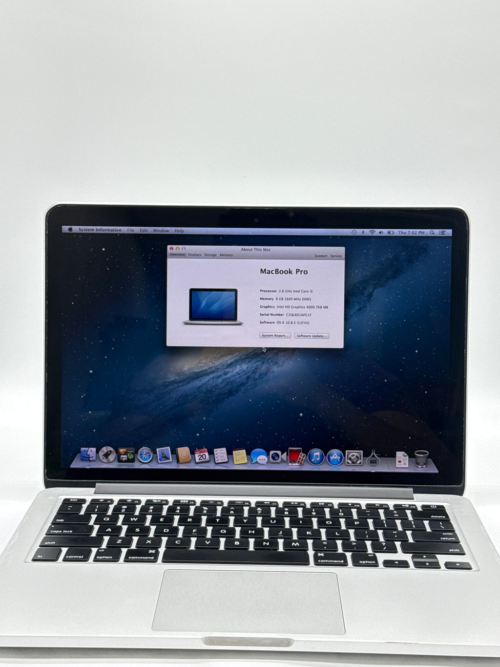 Apple MacBook Pro A1425 13 inch Intel Core i5 8 GB RAM 256 GB SSD Silver