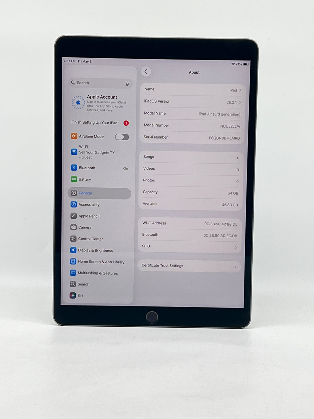 Apple iPad Air 3rd Gen A2152 64GB Wi-Fi Space Gray - Used