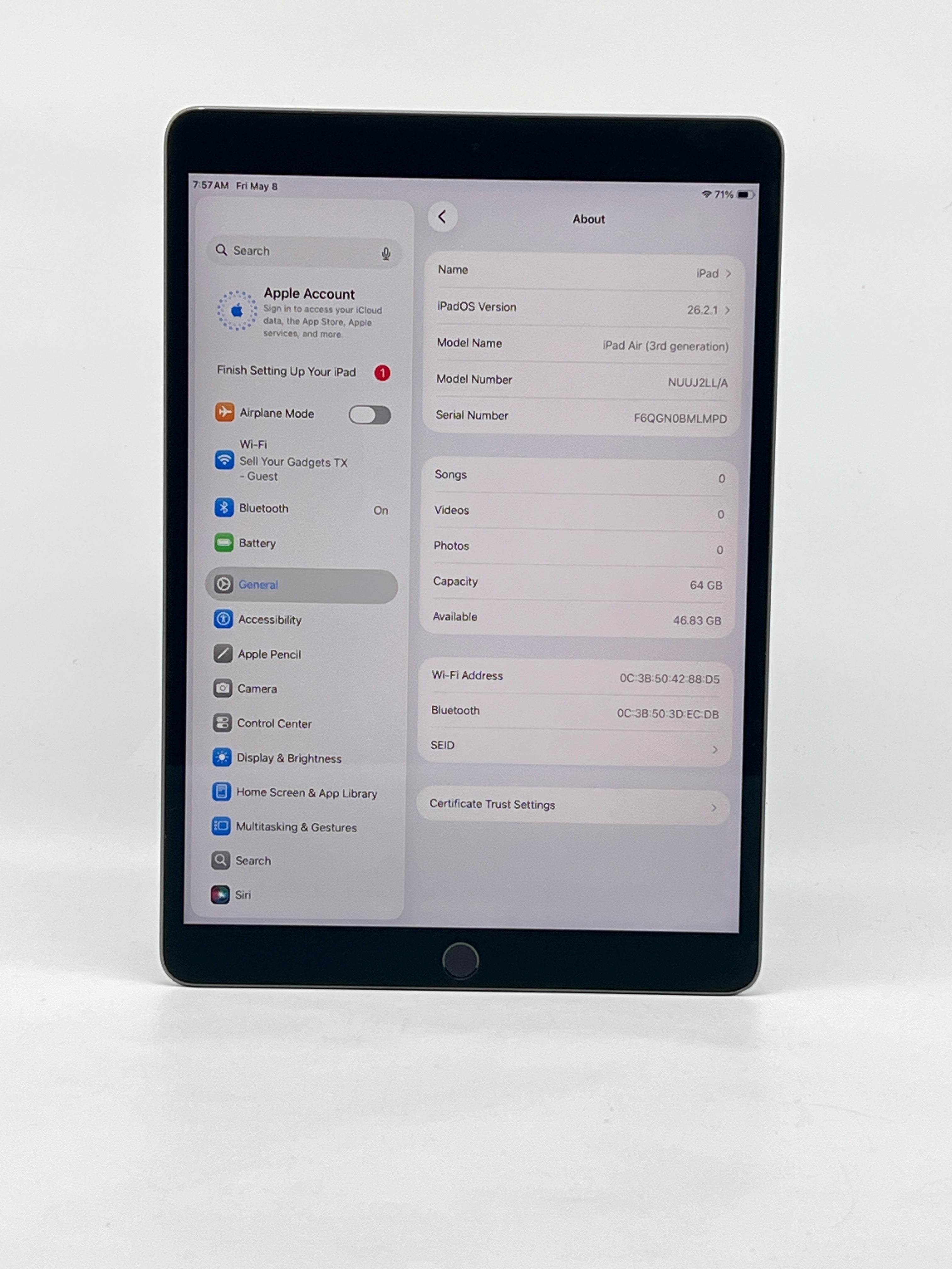 Apple iPad Air 3rd Gen A2152 64GB Wi-Fi Space Gray - Used