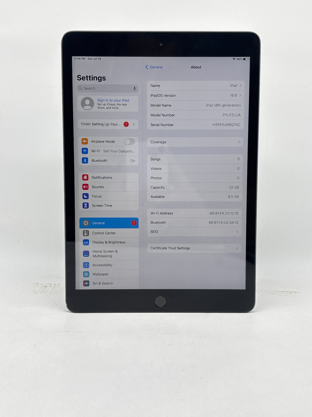 Apple iPad 8th Gen 10.2" A2270 32GB Wi-Fi - Used