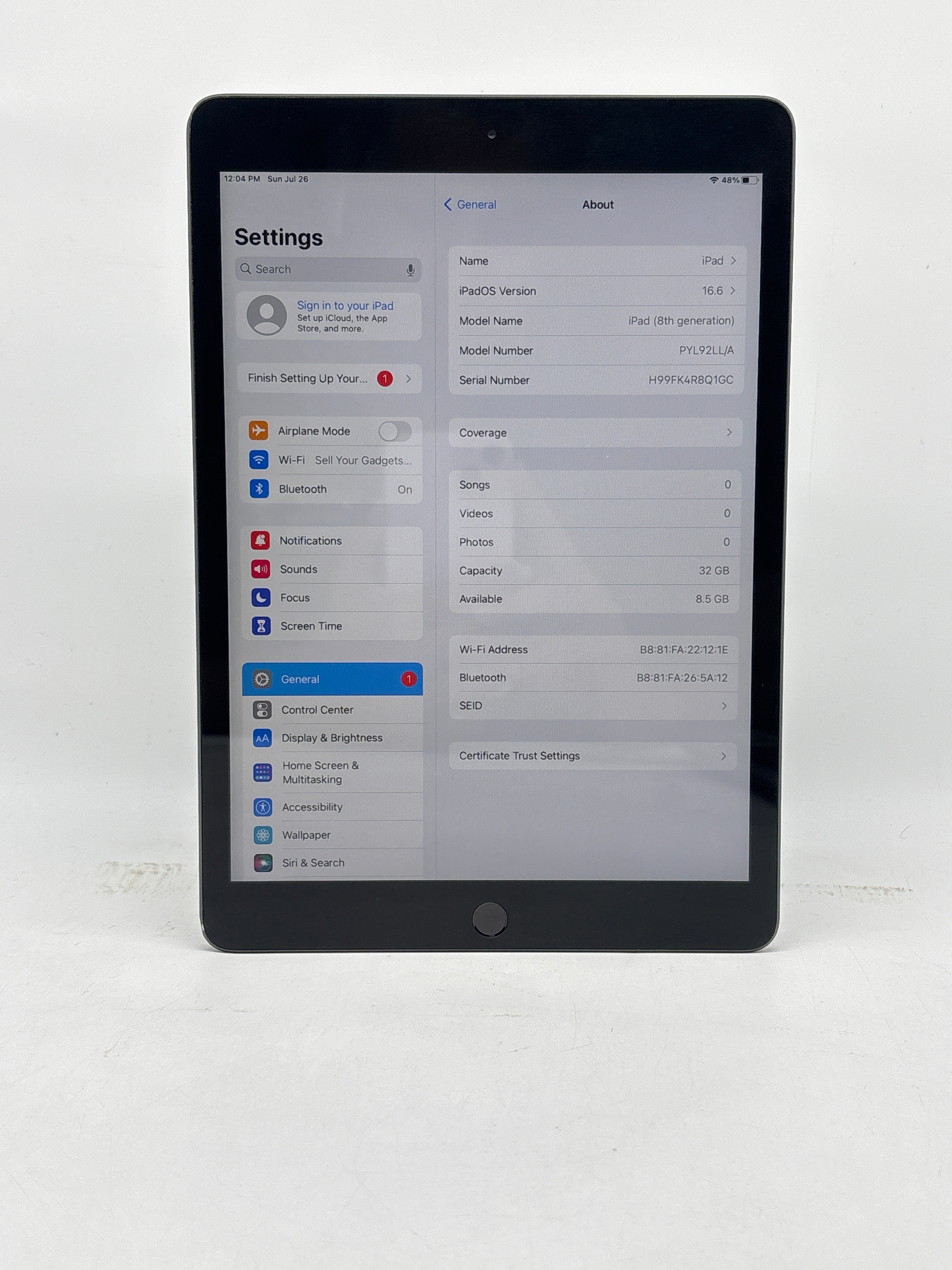 Apple iPad 8th Gen 10.2" A2270 32GB Wi-Fi - Used