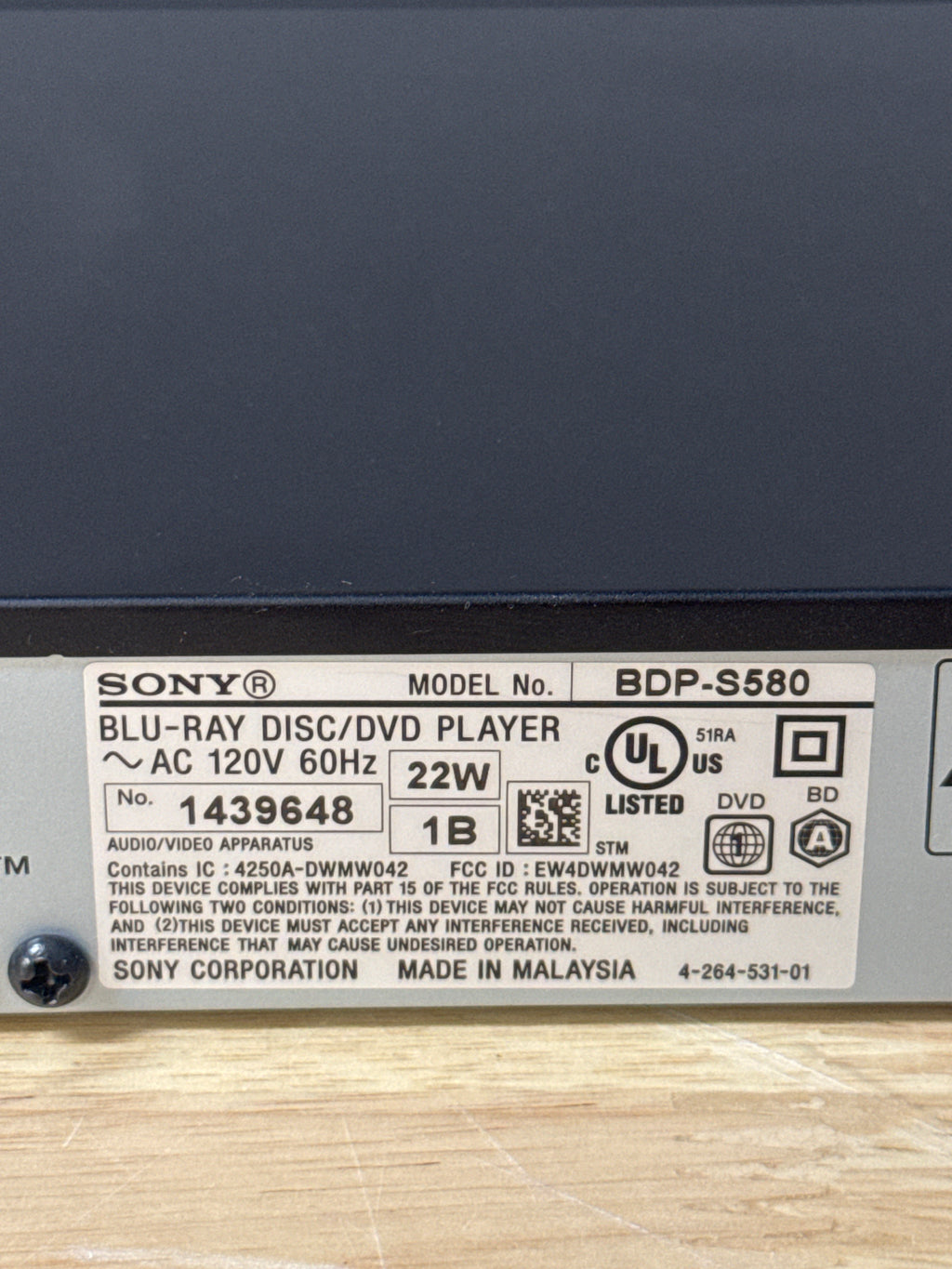 Sony BDP-S580 Blu-ray DVD Player - New In Box
