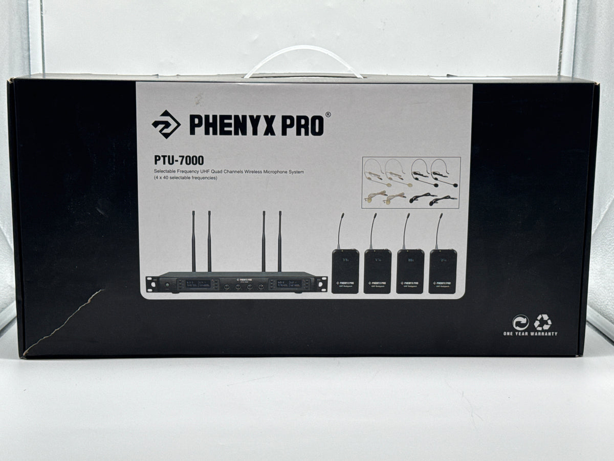 Phenyx Pro PTU-7000 Quad Channel UHF Wireless Microphone System - Used