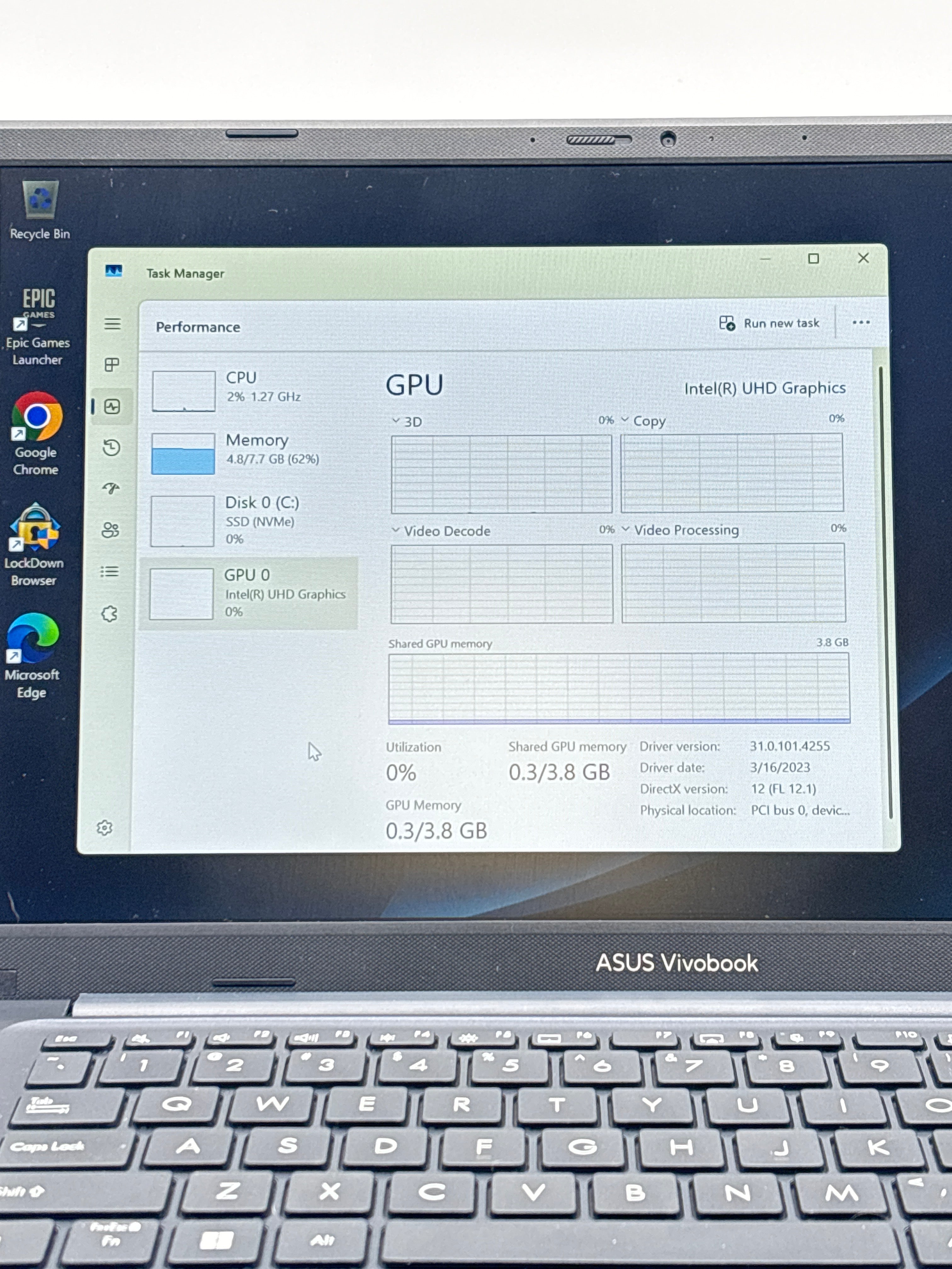 ASUS Vivobook X1404Z Intel Core i3-1215U Win 11 8GB RAM 128 SSD Blue Used
