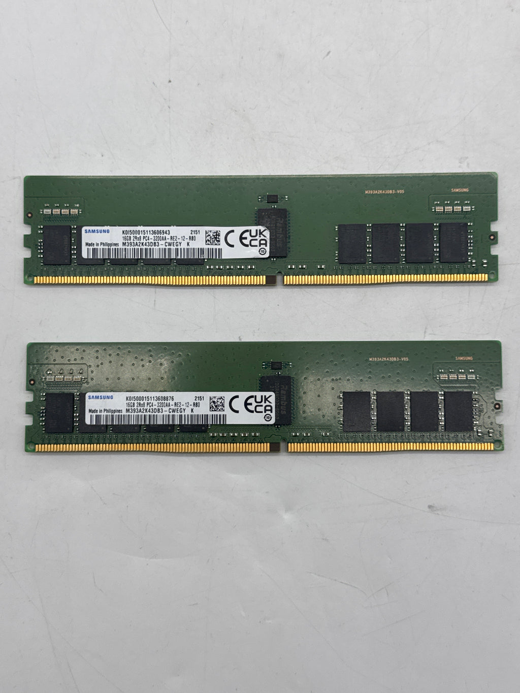 Lot of 2 Samsung 16GB DDR4-3200AA RAM M393A2K43DB3-CWEGY - Used