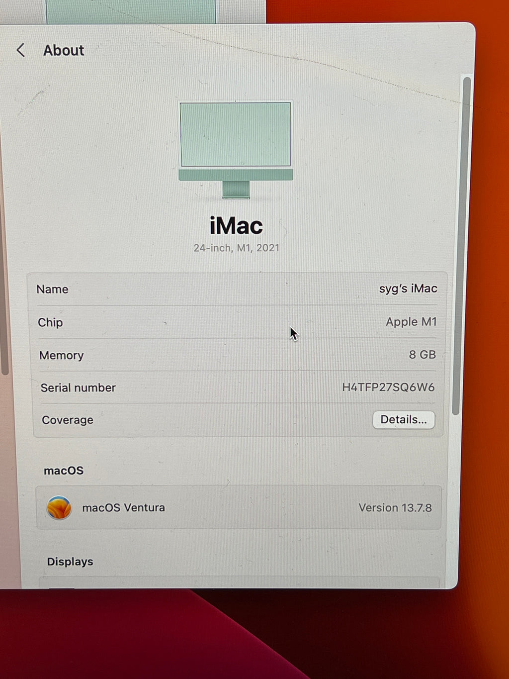 Apple iMac 24" M1 A2438 2021 - Green - For Parts (Cracked Screen)
