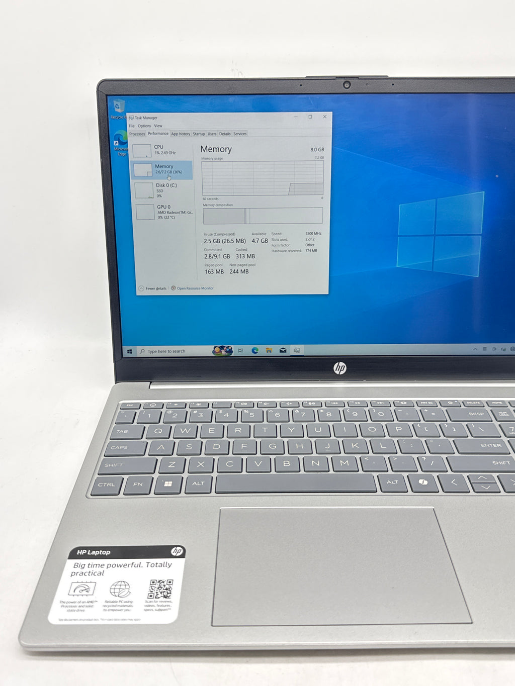 HP Laptop 15-fc0146dx Ryzen 5 7520U 8GB RAM 512GB SSD  - Used