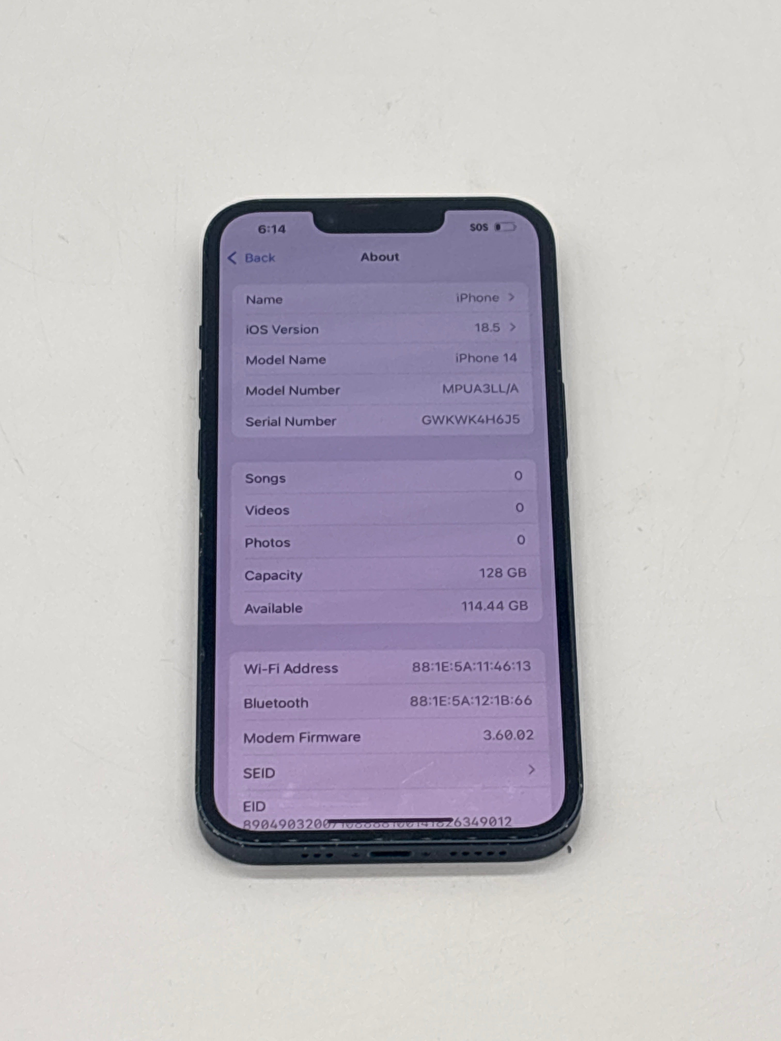 Apple iPhone 14 6.1 in A2161 128 GB Midnight Unlocked