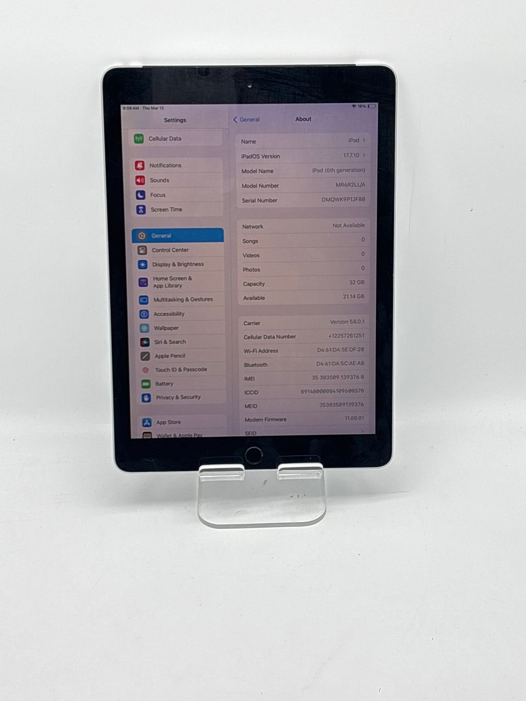 Apple iPad (6th Gen) A1954 Cellular + Wi Fi Silver - Used