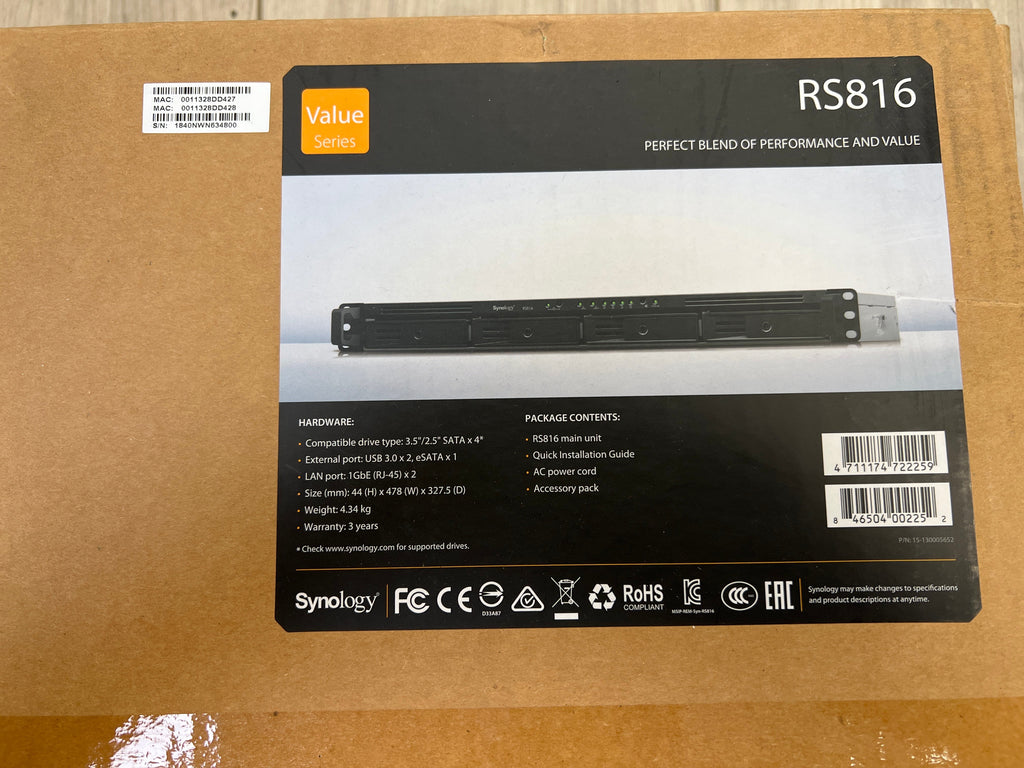 Synology RS816 4-Bay Internal Expansion Silver USB 3.0 New Open Box