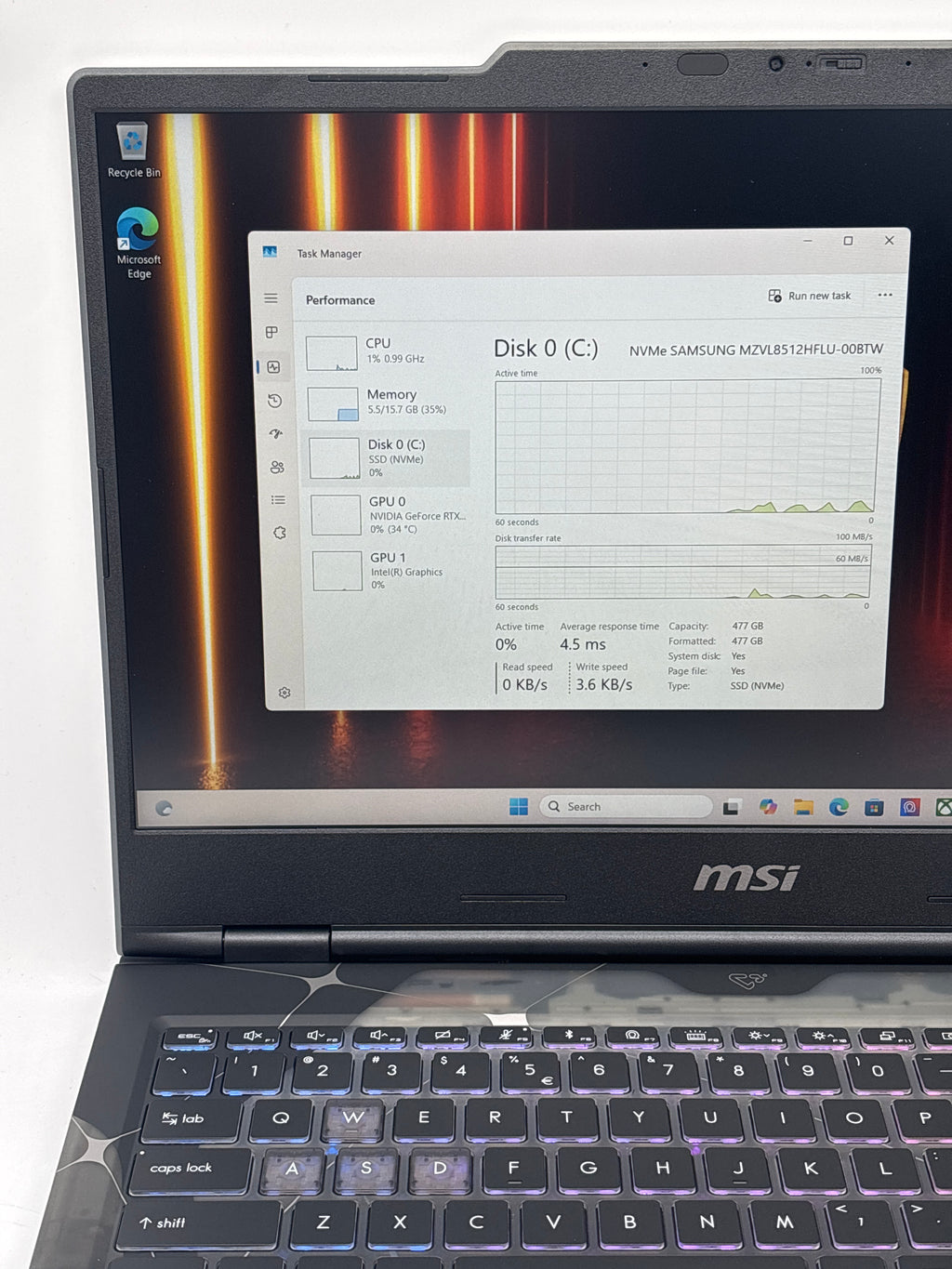 MSI Cyborg 15 B2RWFKG 15.6" Core 7 240H 16GB RAM 512GB SSD RTX 5060 - Used