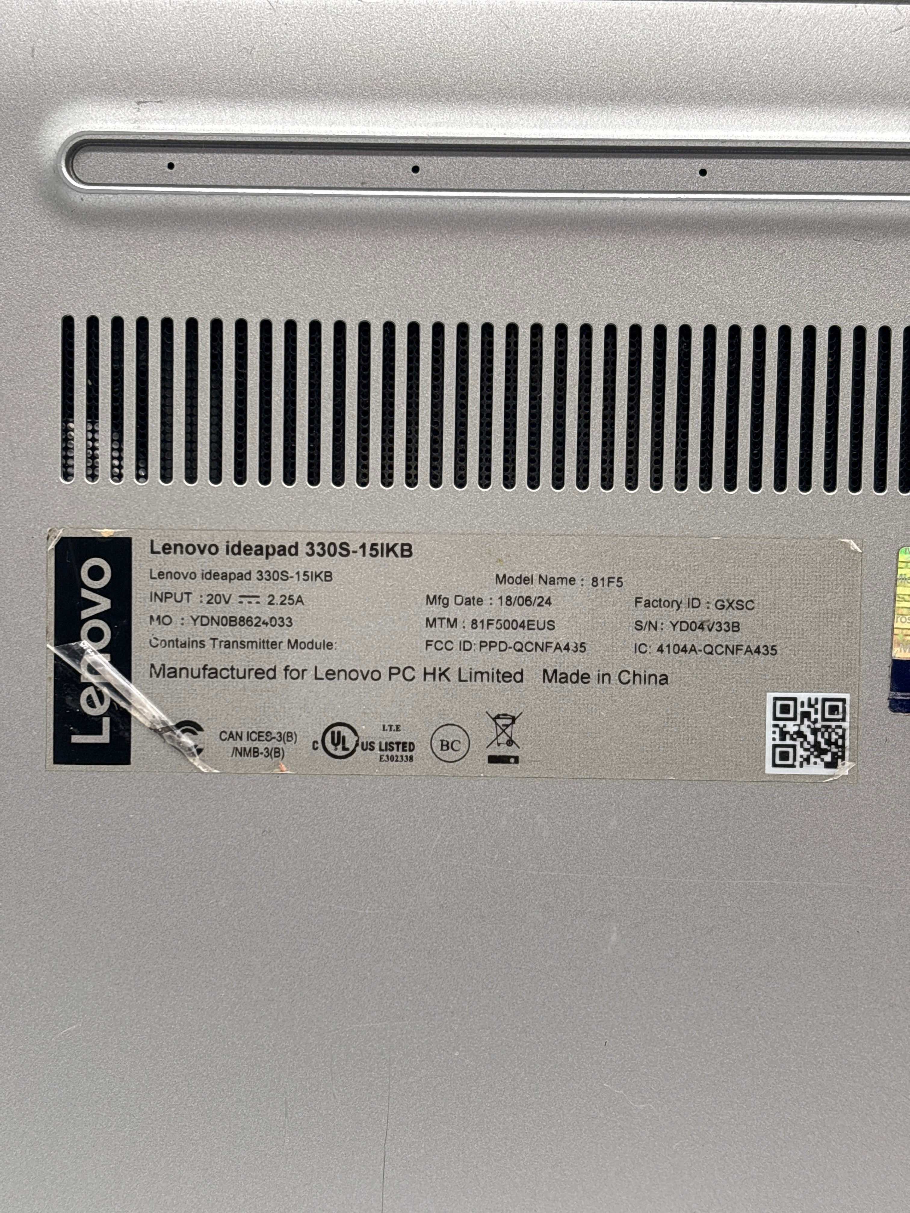 Lenovo Ideapad 330s-15IKB i5-8250U 4GB RAM 128GB SSD - For Parts (Read DESC)