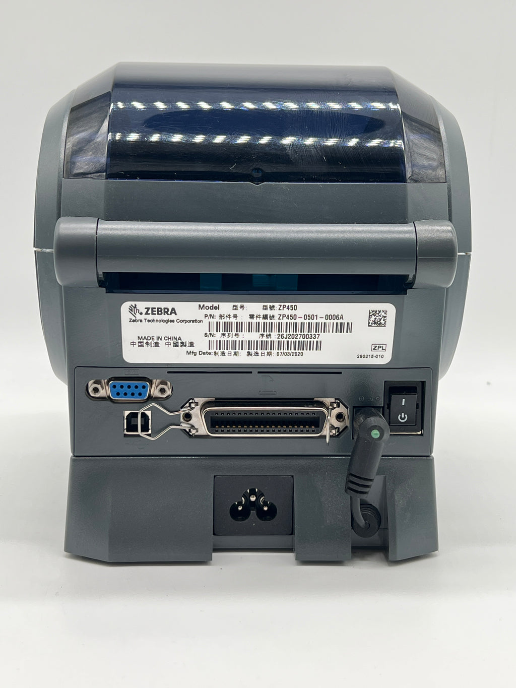 Zebra ZP450 Black Thermal Barcode Label Printer 200dpi 6 ips USB Used