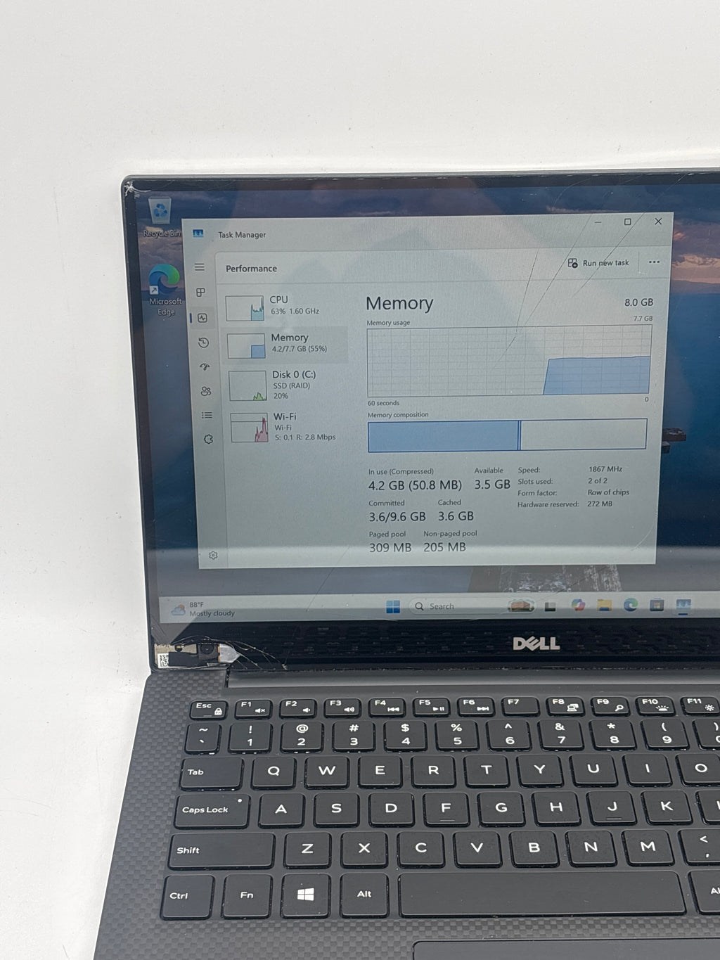 Dell XPS 13 9360 13.3" Intel Core i5-8250U 8GB RAM 128GB SSD - For Parts