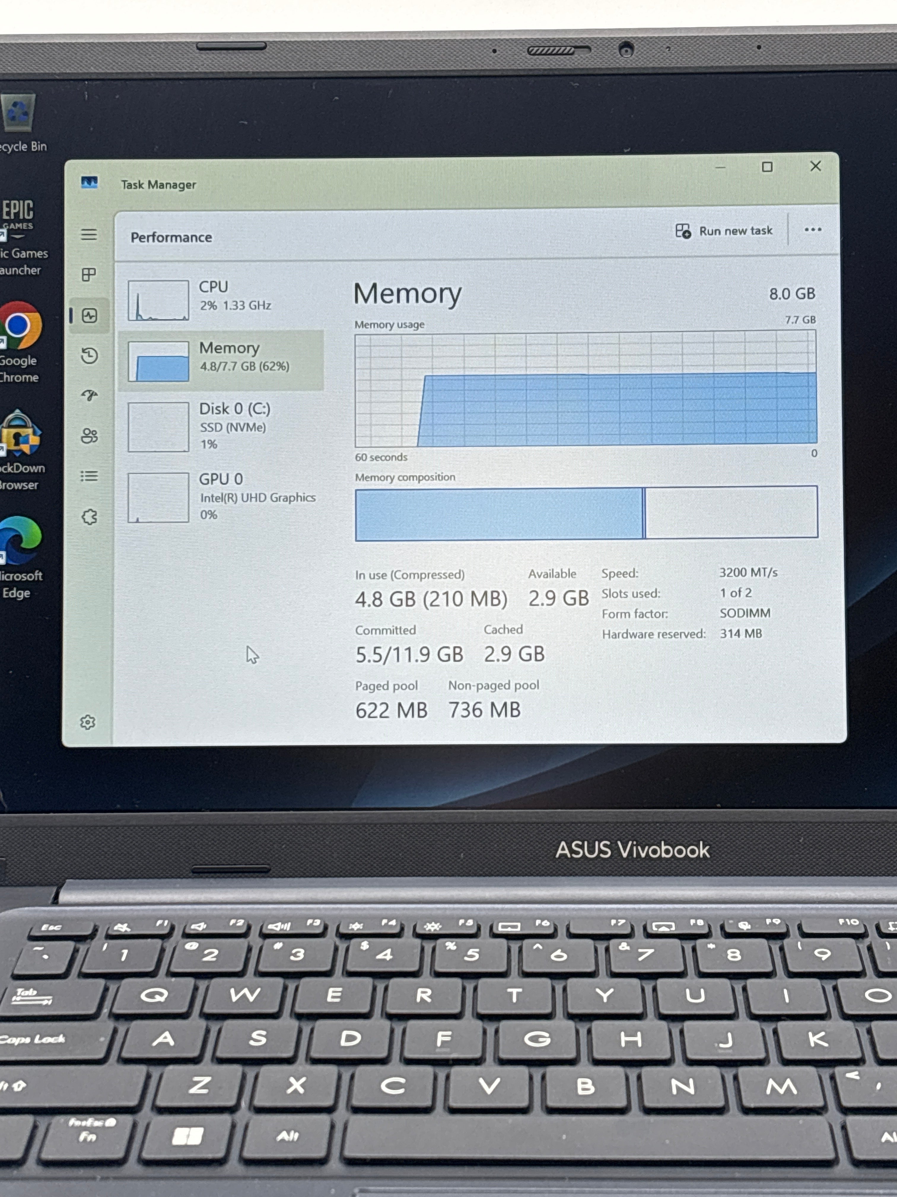 ASUS Vivobook X1404Z Intel Core i3-1215U Win 11 8GB RAM 128 SSD Blue Used