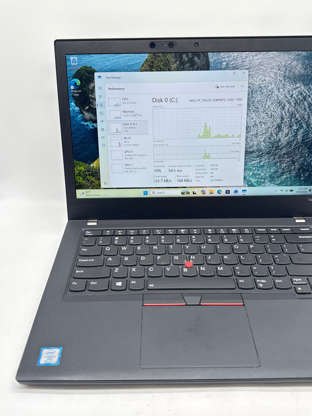 Lenovo ThinkPad T480 i7-8650U 32GB 256GB SSD MX150 - Used