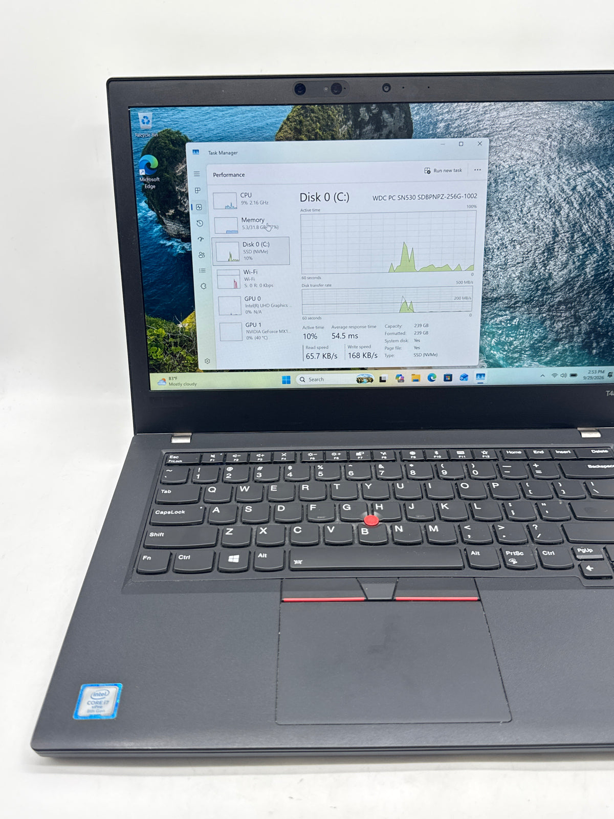 Lenovo ThinkPad T480 i7-8650U 32GB 256GB SSD MX150 - Used