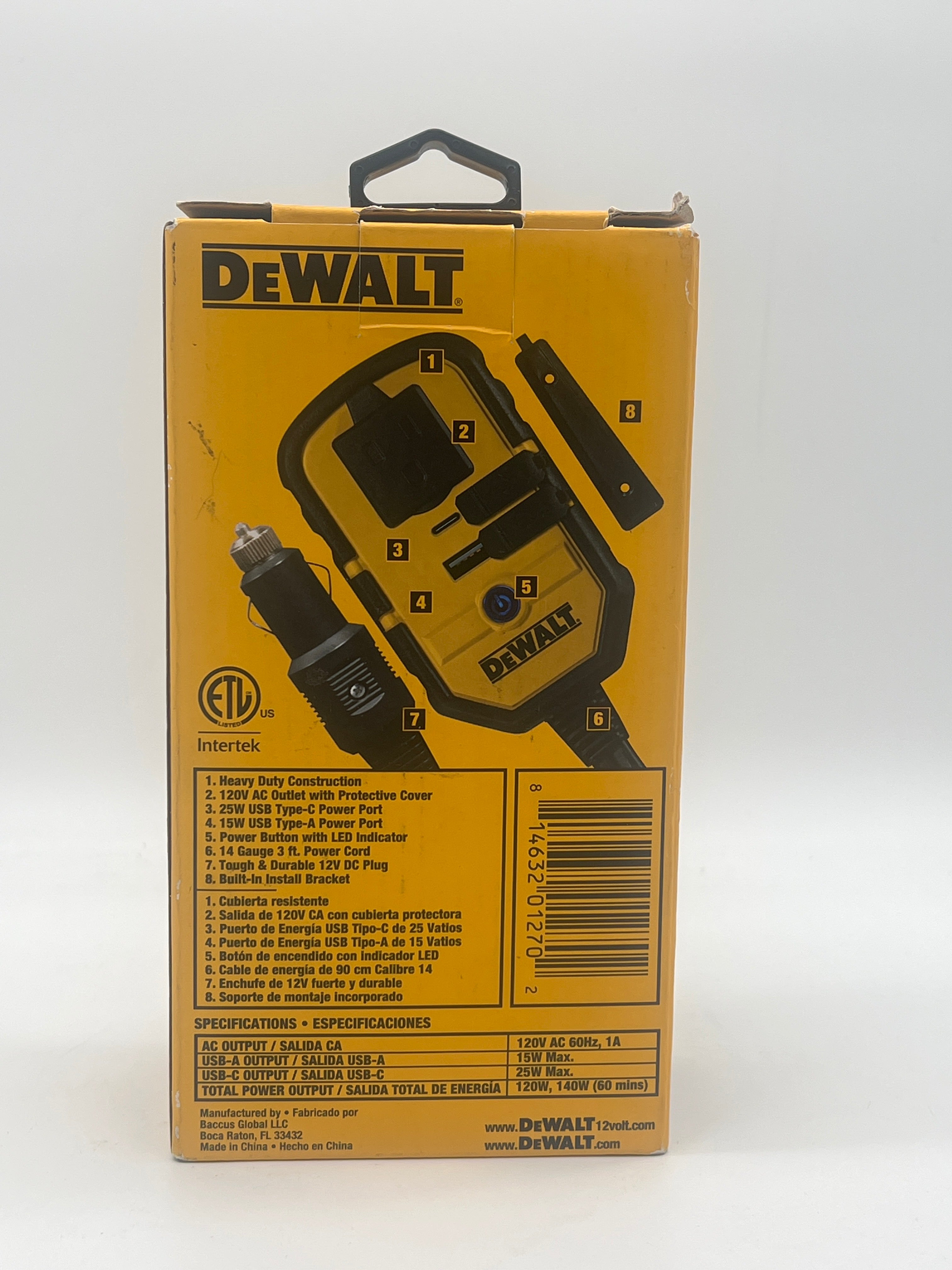 DeWalt DXAEPI140 12V 140W Power Inverter New In Box