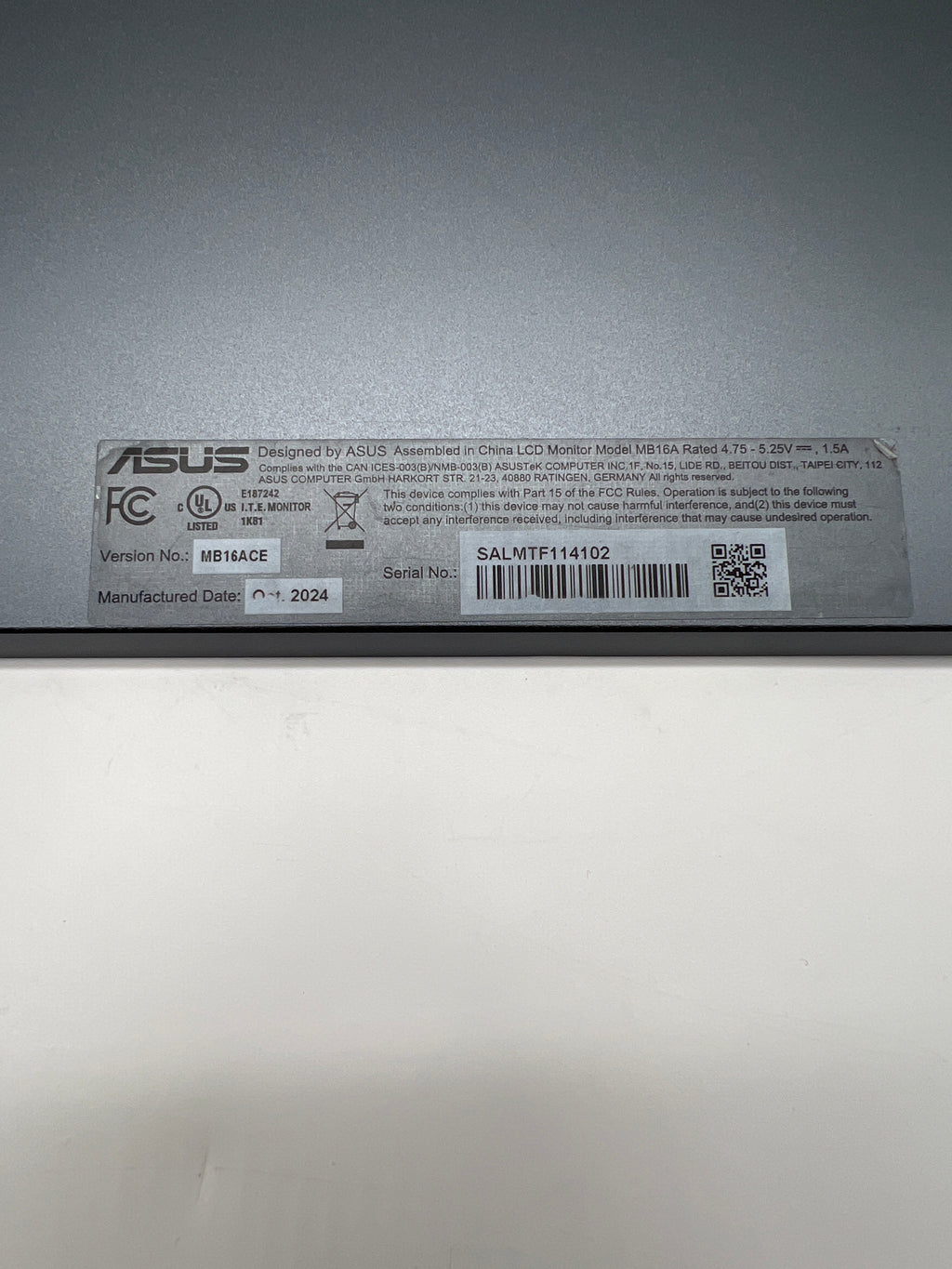 ASUS ZenScreen MB16ACE 15.6 Portable Monitor Full HD IPS 60Hz