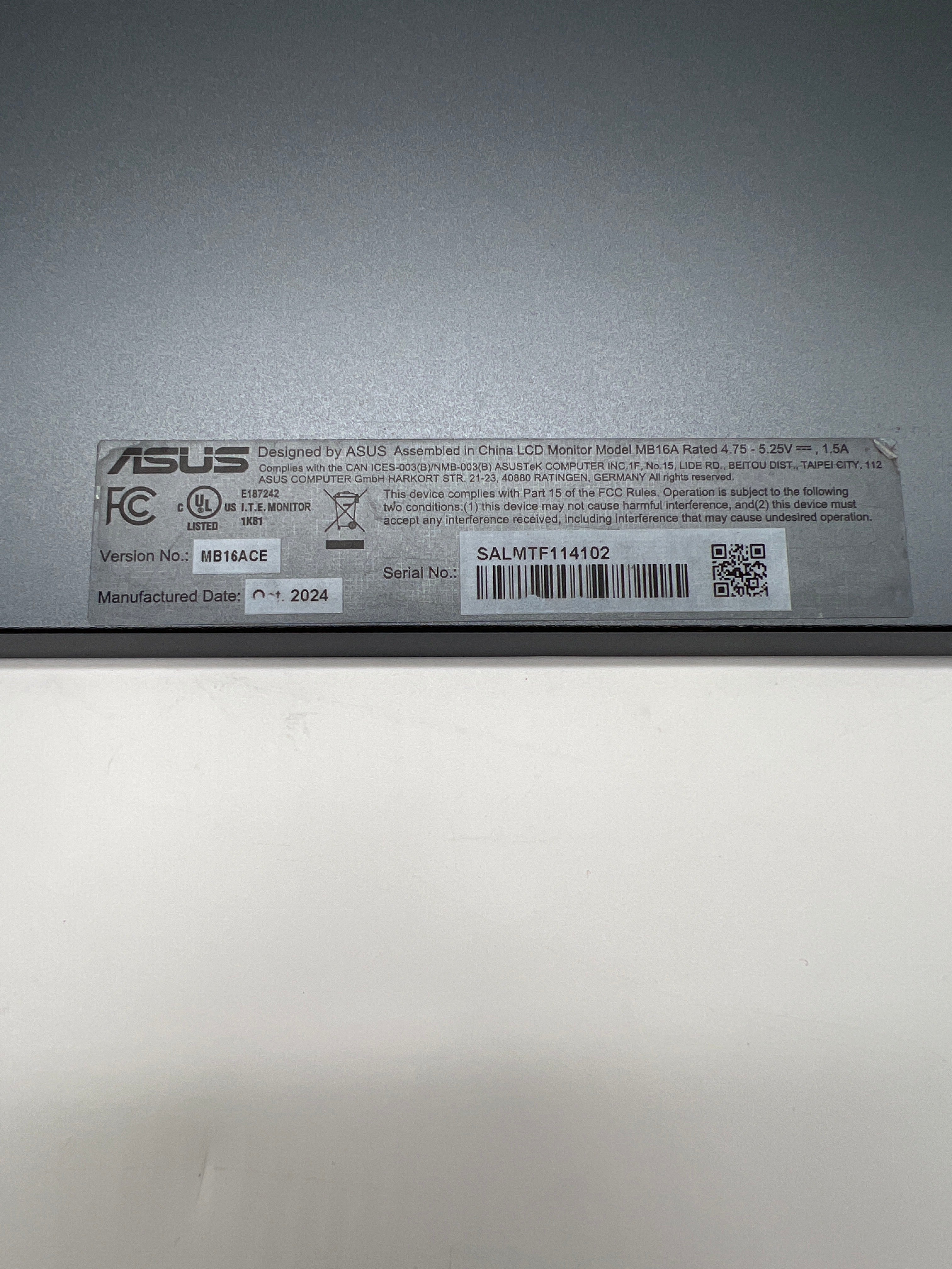 ASUS ZenScreen MB16ACE 15.6 Portable Monitor Full HD IPS 60Hz