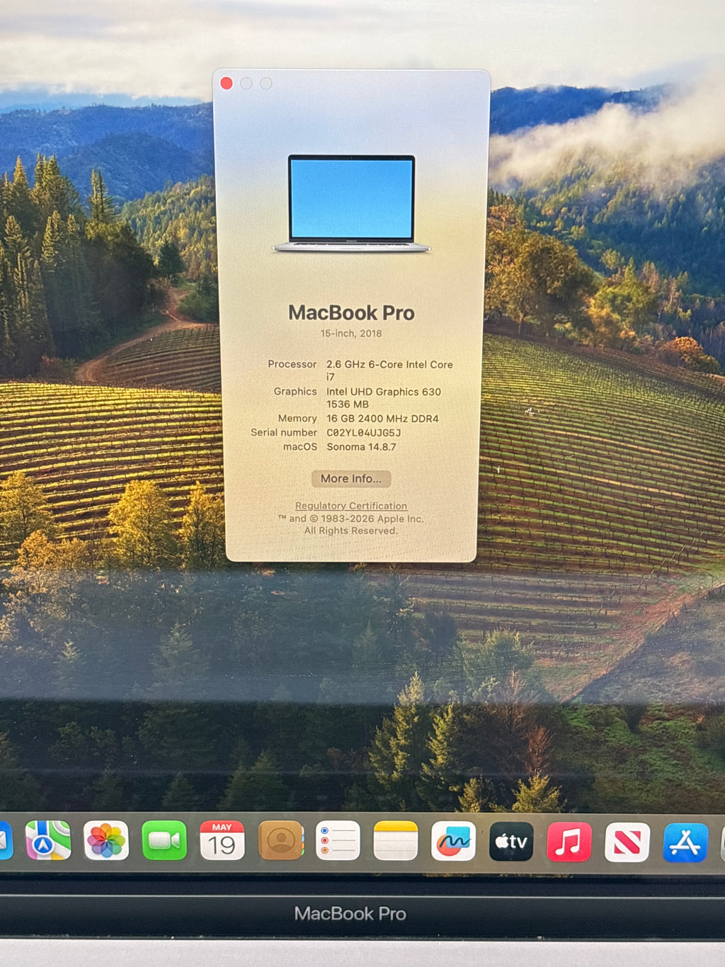 Apple MacBook Pro 15.4" A1990 i7 16GB RAM 512GB SSD - Service Battery