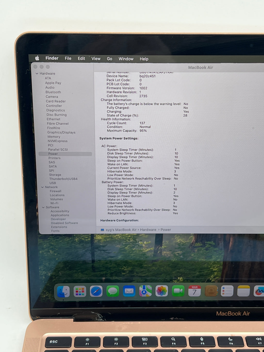 Apple MacBook Air 13" M1 A2337 Rose Gold - For Parts (Small Crack)