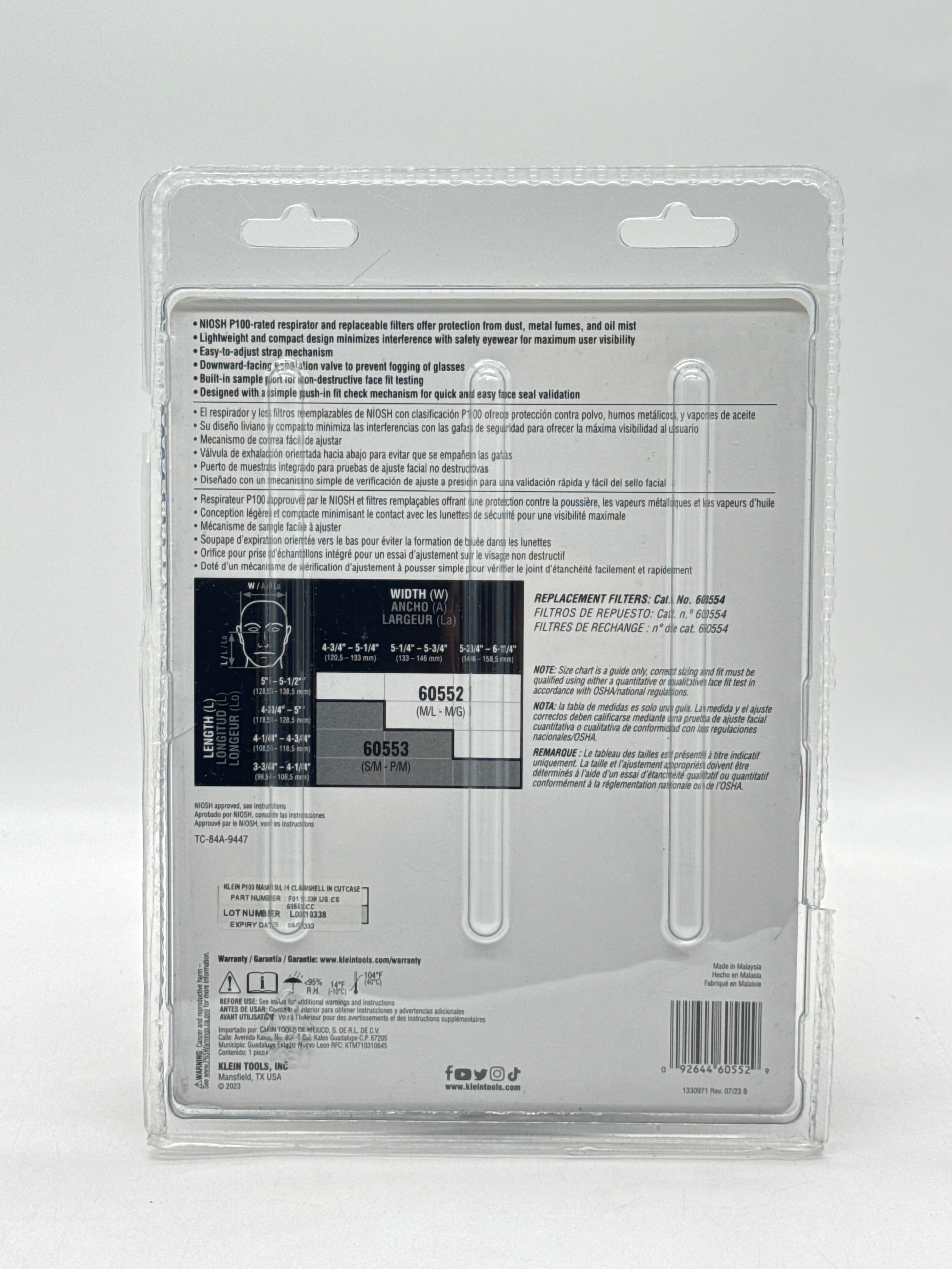 Klein Tools NIOSH P100 Half Mask Respirator M/L - New In Box