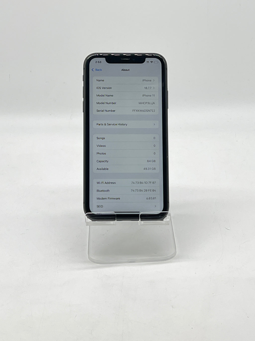 Apple iPhone 11 64GB Unlocked Black - For Parts Service Battery