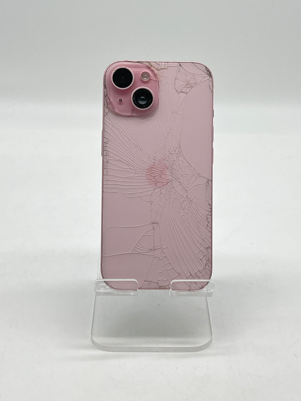 Apple iPhone 15 128GB T-Mobile Pink front, back and camera lens cracked