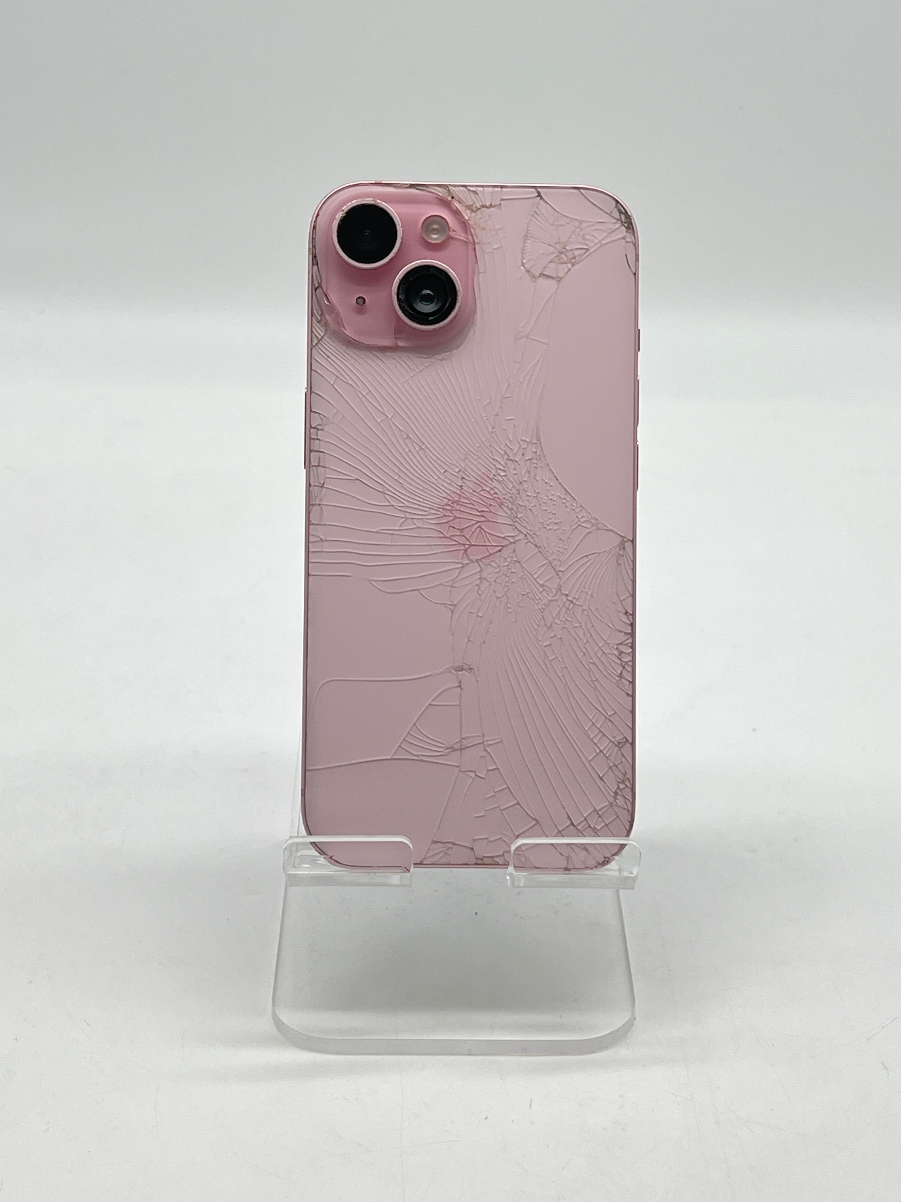 Apple iPhone 15 128GB T-Mobile Pink front, back and camera lens cracked