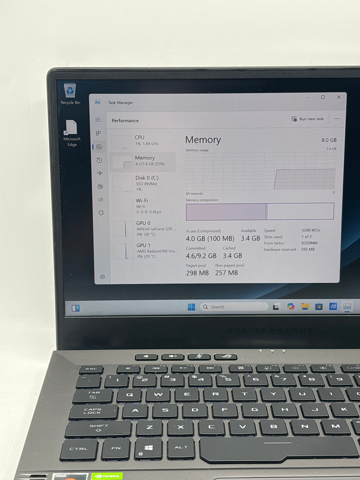 ASUS ROG Zephyrus G14 GA401I 14" AMD Ryzen 7 4800HS 8GB RAM 512GB SSD GTX 1650 Metallic Gray - Used