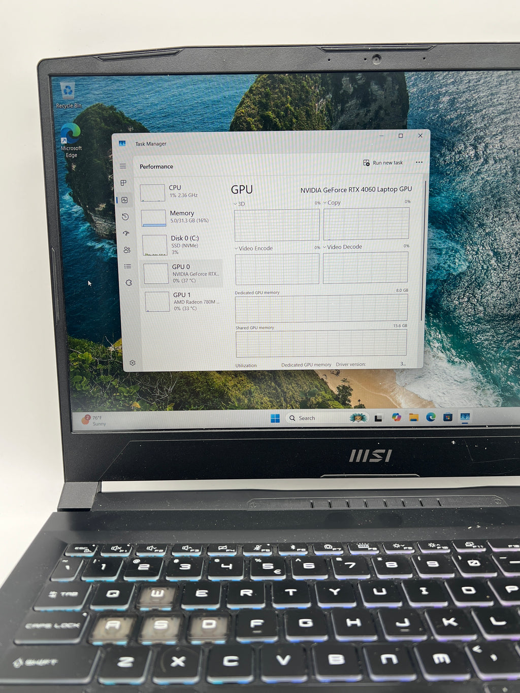 MSI Katana A15 AI Ryzen 7 8845HS 32GB RAM 1TB SSD RTX 4060 - Used