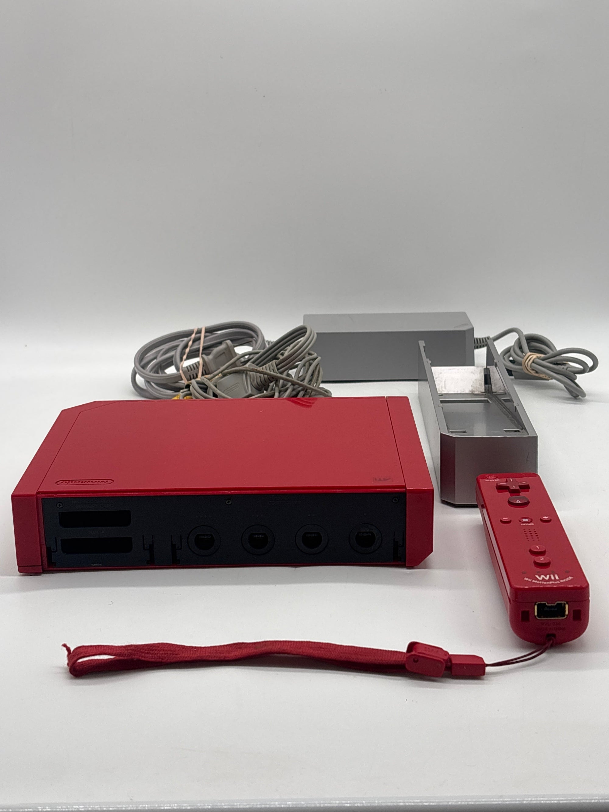 Nintendo Wii Red RVL-001 With 1 Remote Ac Adapter Cables