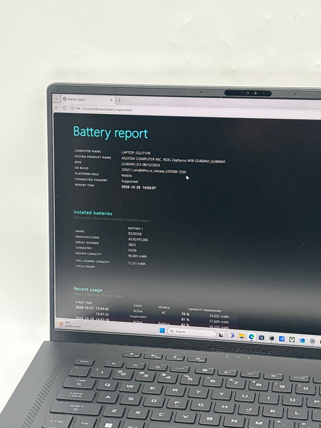 ASUS ROG Zephyrus M16 GU604VI i9-13900H 32GB RAM 1TB SSD RTX 4070 - Used