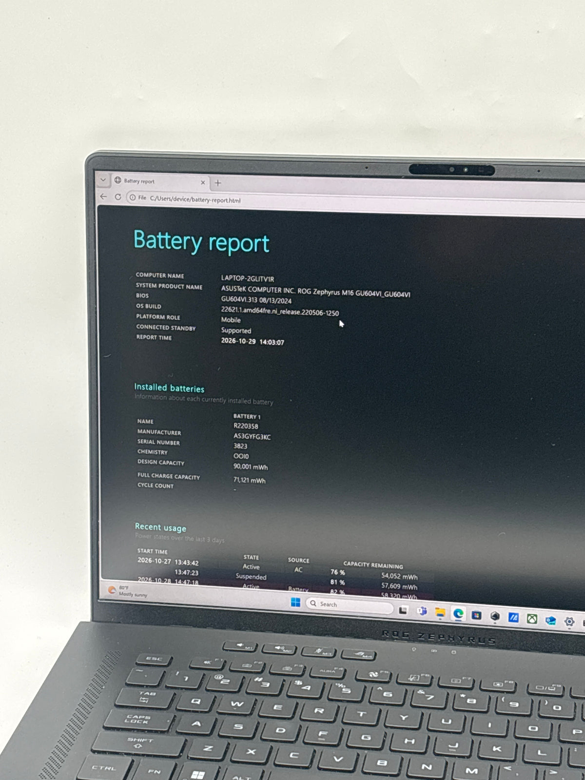 ASUS ROG Zephyrus M16 GU604VI i9-13900H 32GB RAM 1TB SSD RTX 4070 - Used