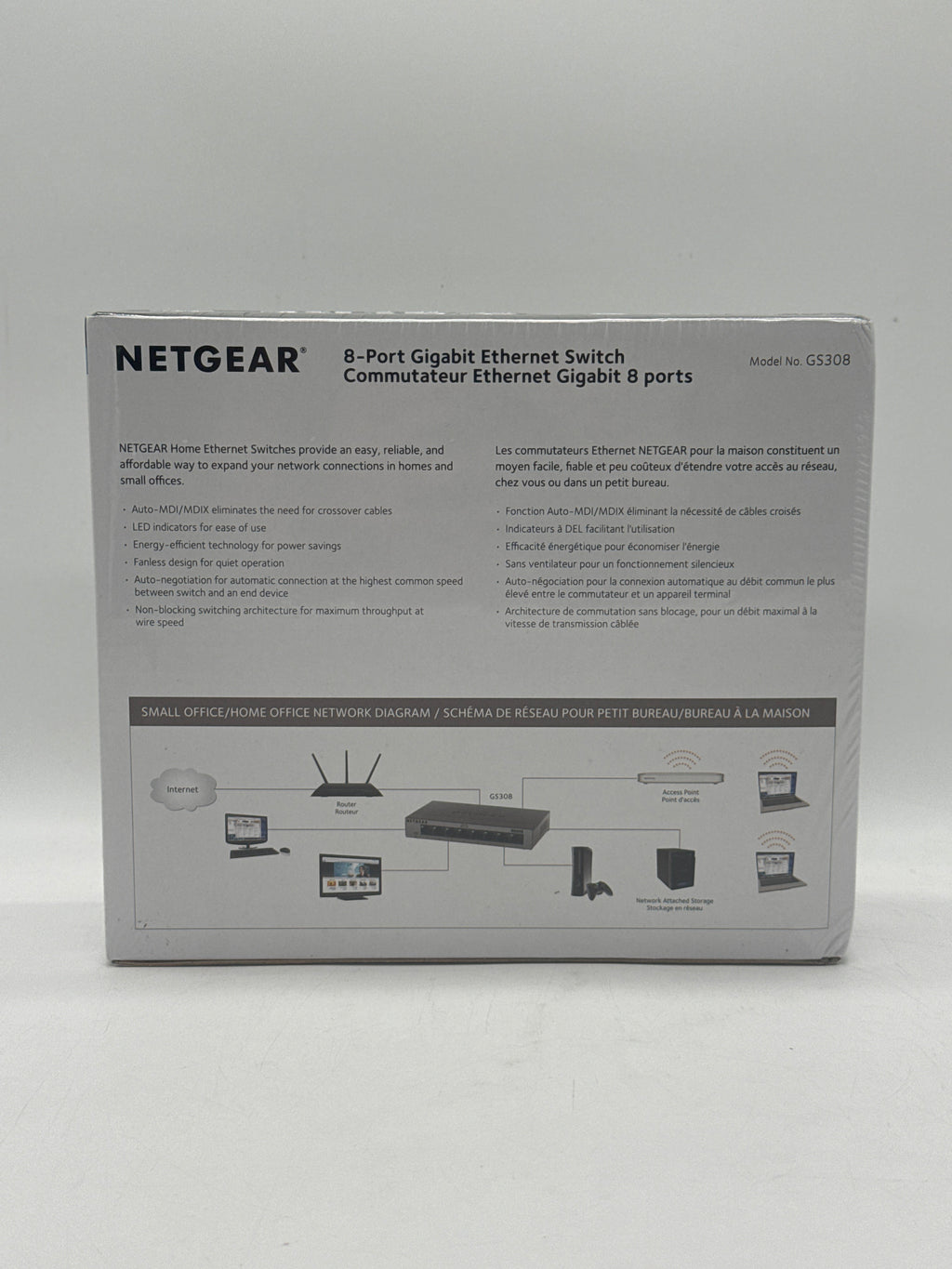 NETGEAR 8-Port Gigabit Ethernet Switch Model GS308-100PAS - New In Box