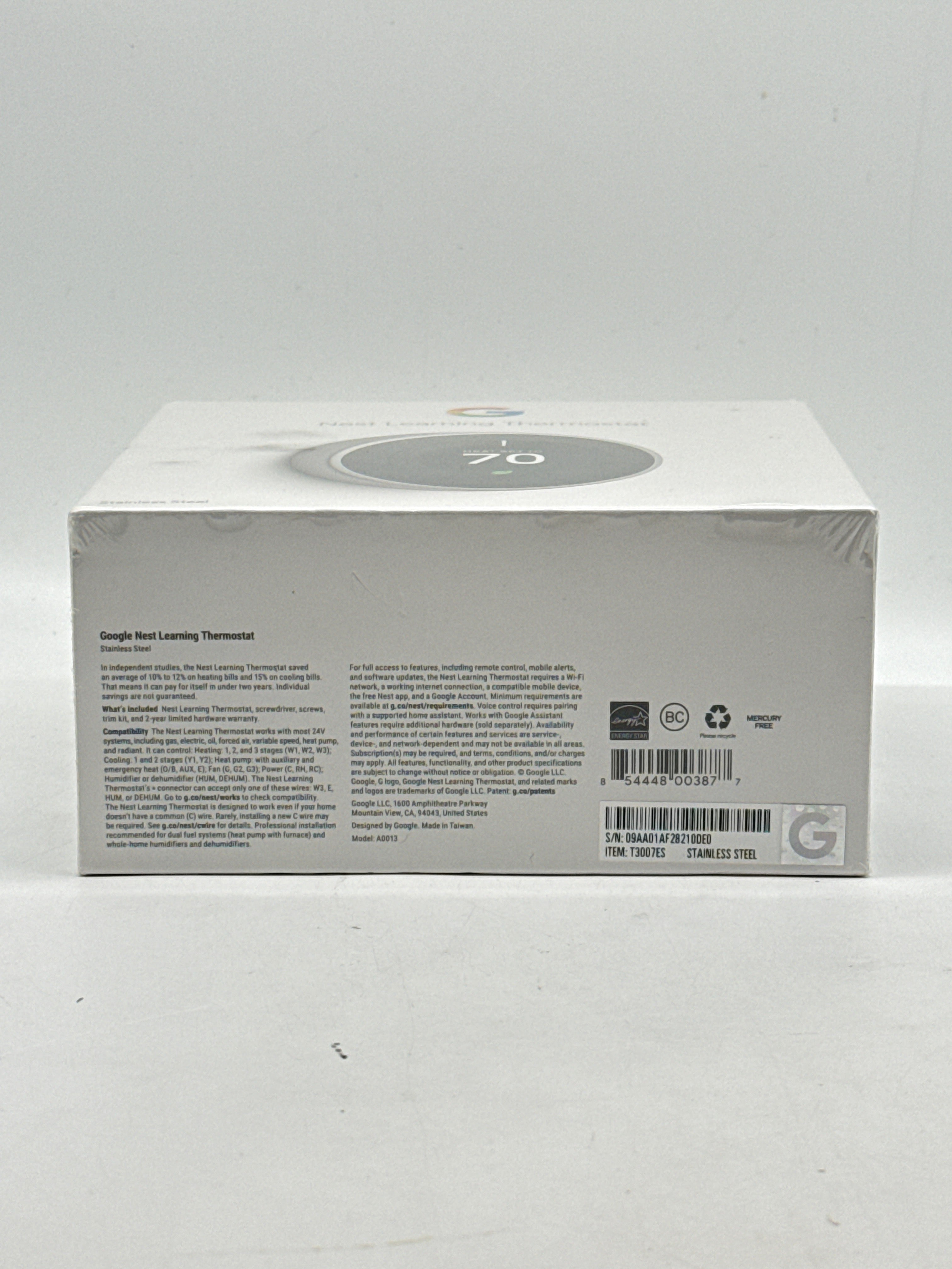Google Nest Smart Learning Thermostat - Stainless Steel