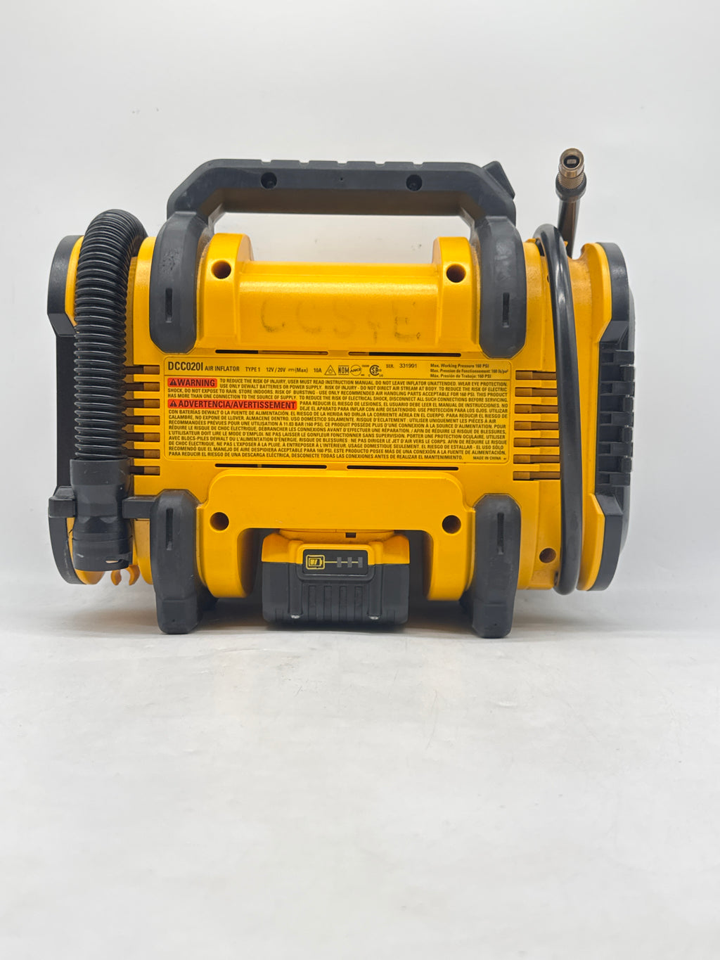 DeWalt DCC020I 20V MAX Air Inflator 12V DC 160 PSI Yellow Black - Used