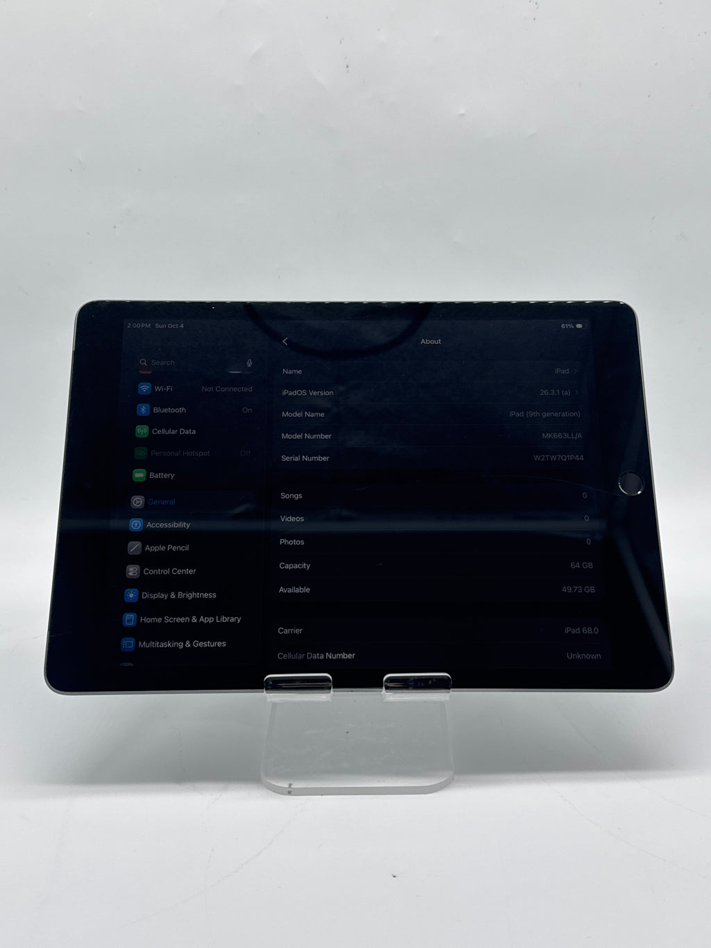 AT&T Apple iPad 9th Gen A2603 64GB Space Gray READ