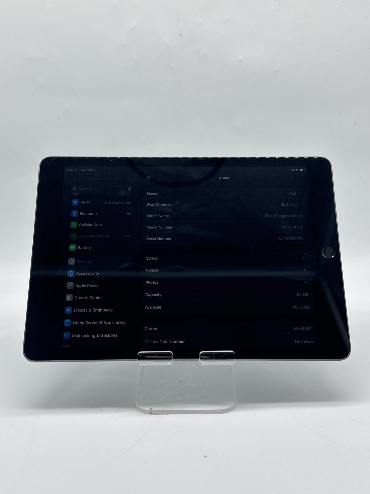 AT&T Apple iPad 9th Gen A2603 64GB Space Gray READ